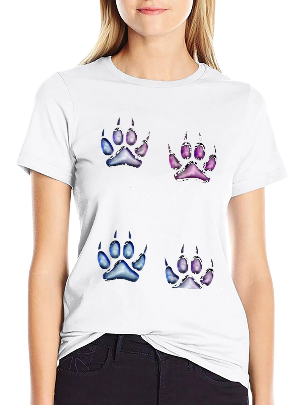 Unique Paw Print Graphic Tee - Black Cotton Blend
