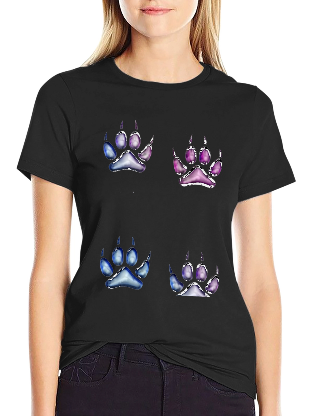 Unique Paw Print Graphic Tee - Black Cotton Blend
