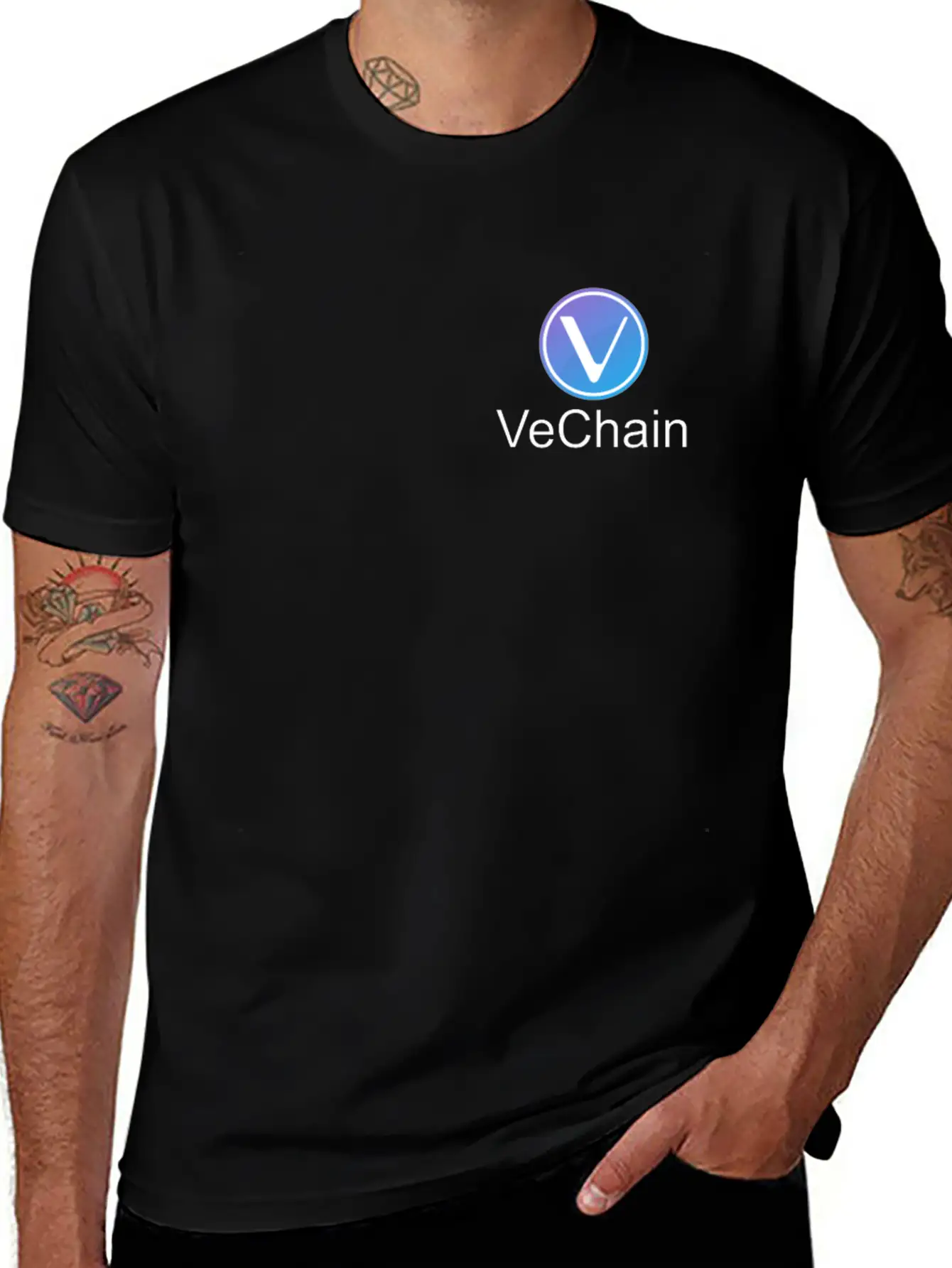 Vechain Pocket Vechain VET Cryptocurrency Coin Unisex Short Sleeve Soft Cotton T-Shirt – Casual Everyday Wear