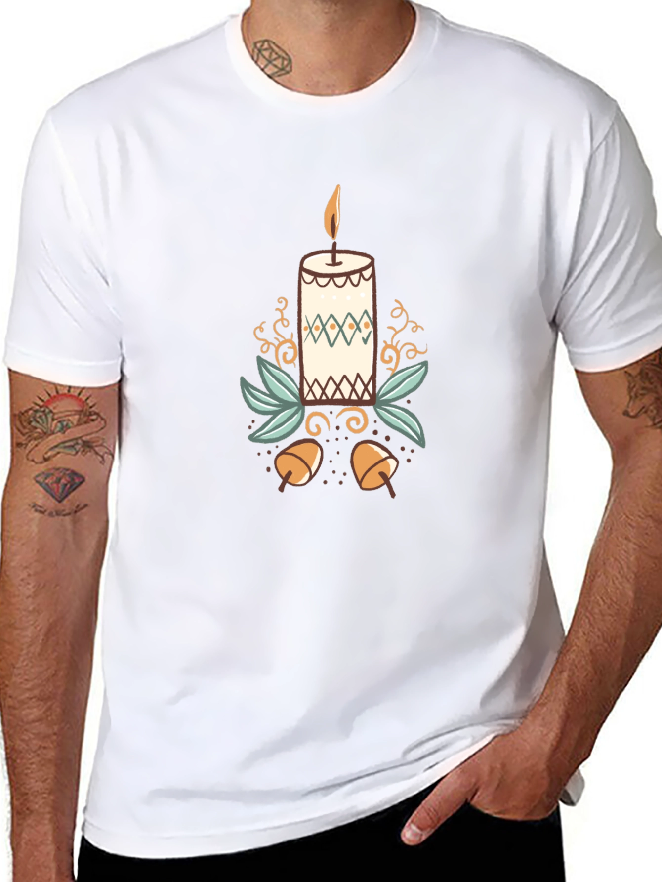 Festive Candle Graphic Tee - Black