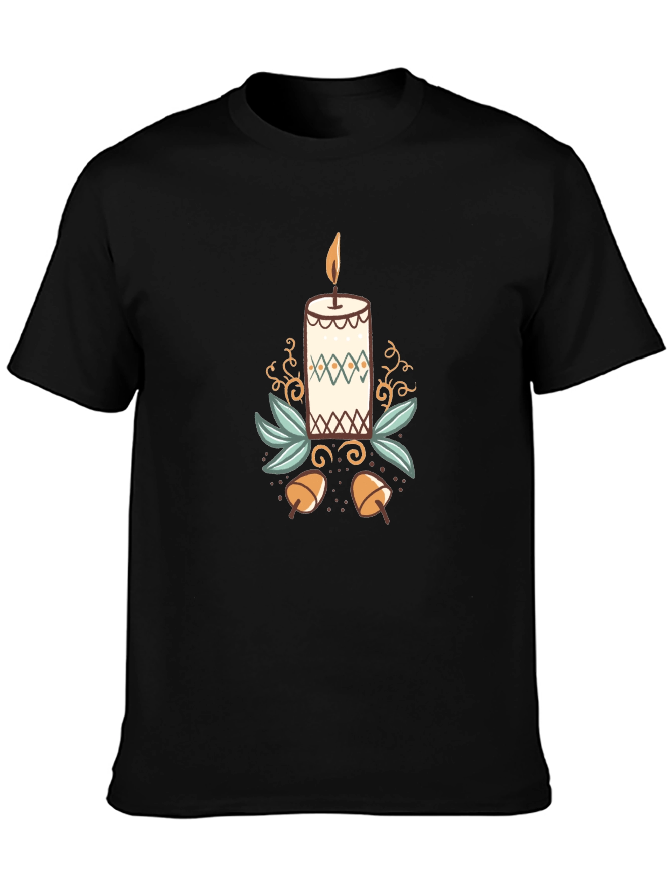 Festive Candle Graphic Tee - Black