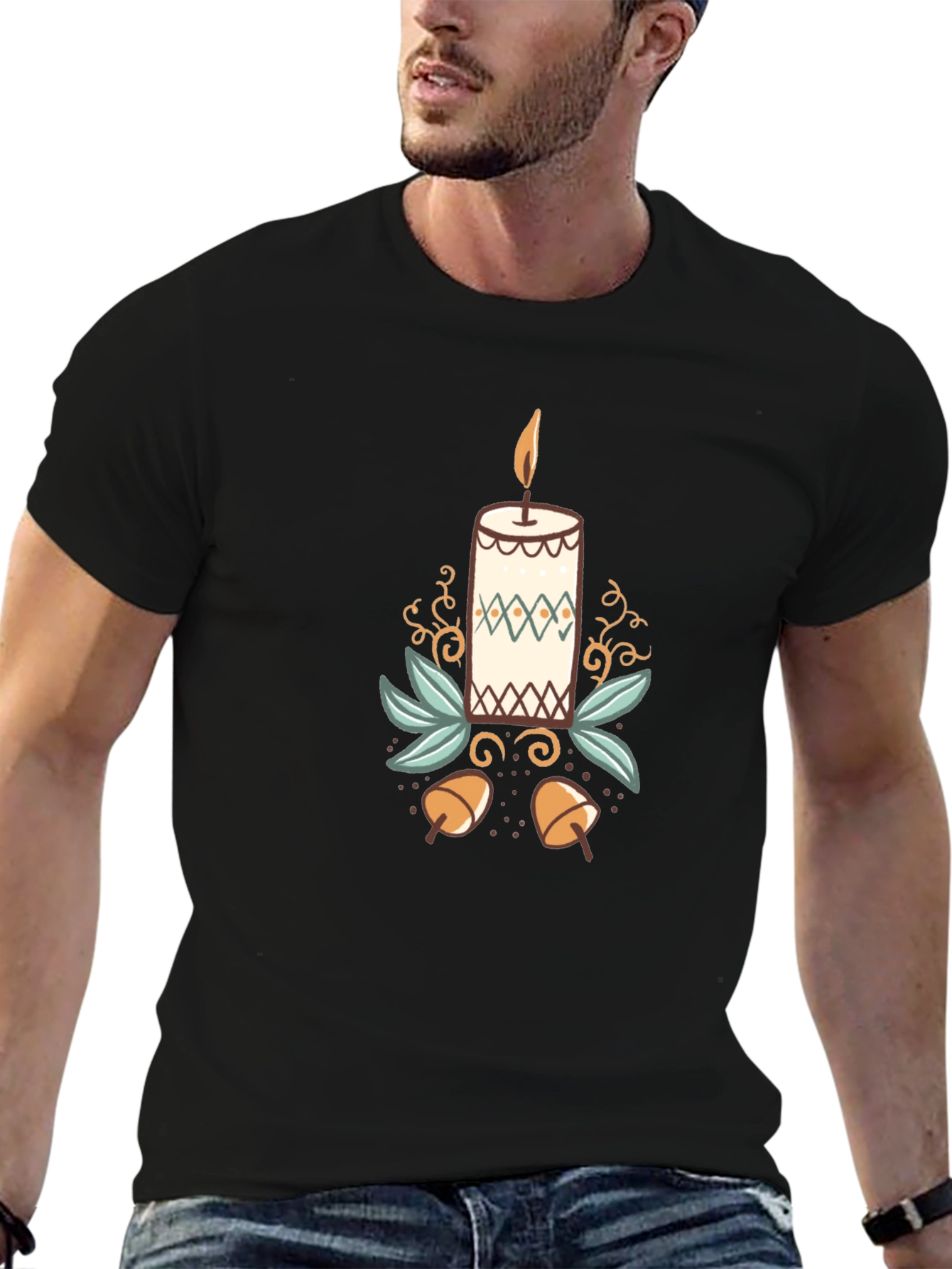 Festive Candle Graphic Tee - Black