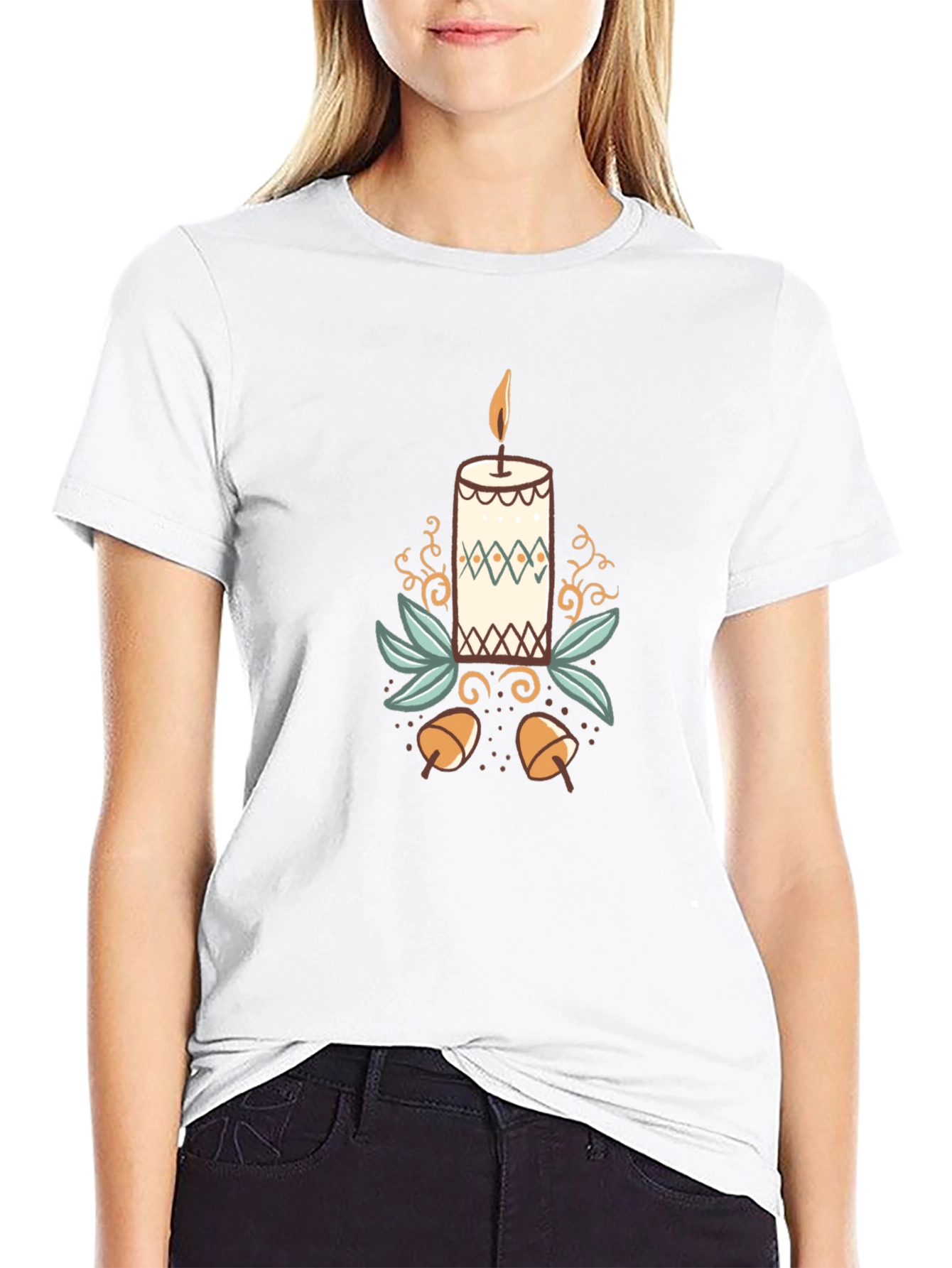 Festive Candle Graphic Tee - Black