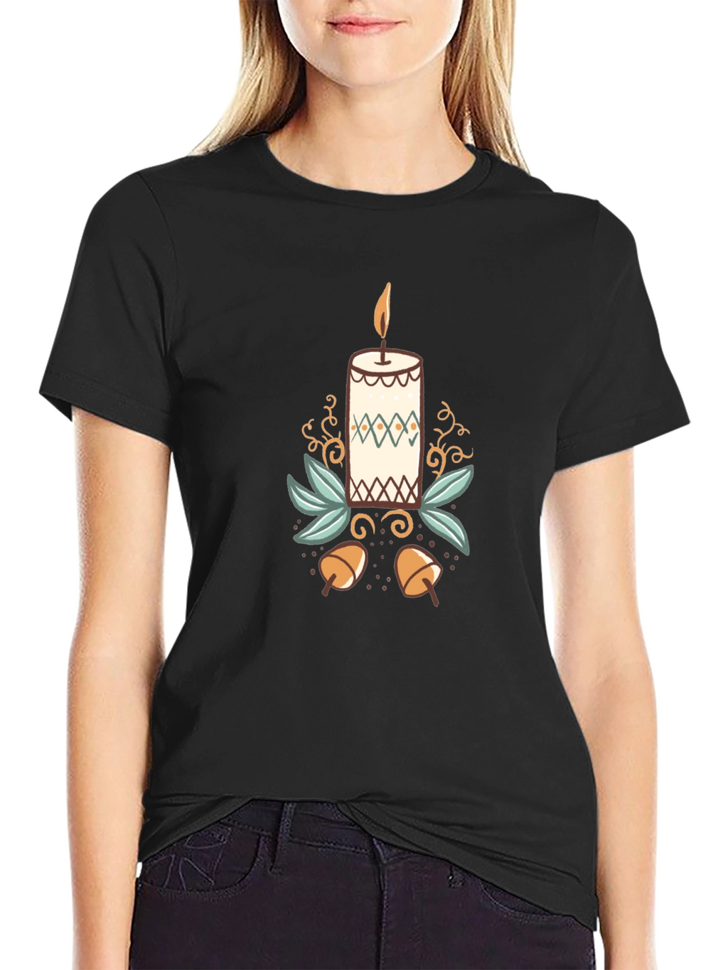 Festive Candle Graphic Tee - Black