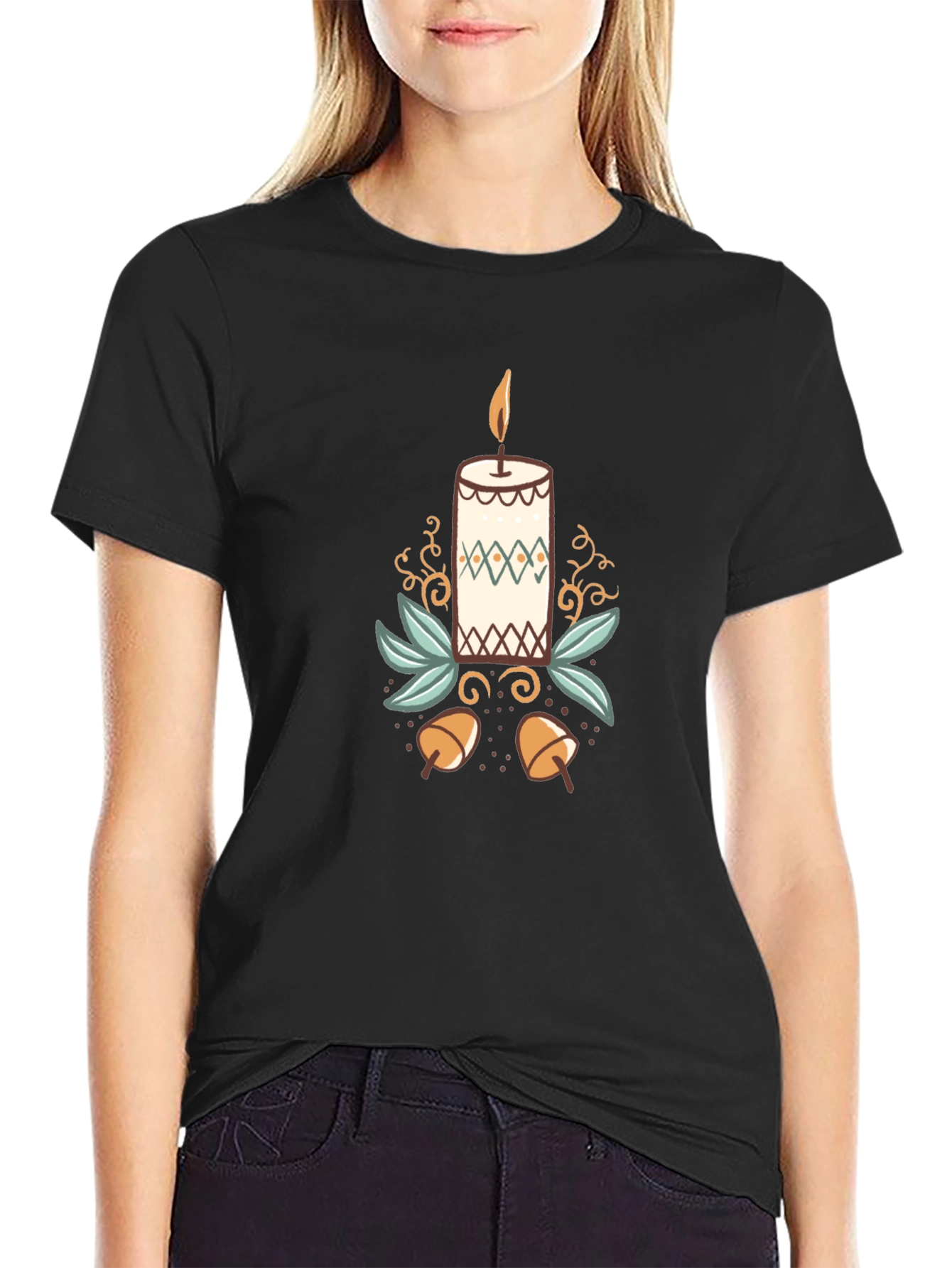Festive Candle Graphic Tee - Black