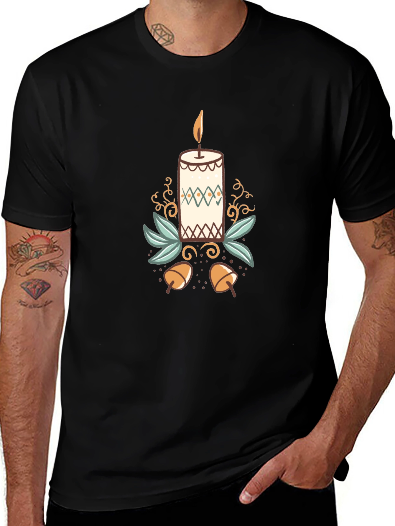 Festive Candle Graphic Tee - Black