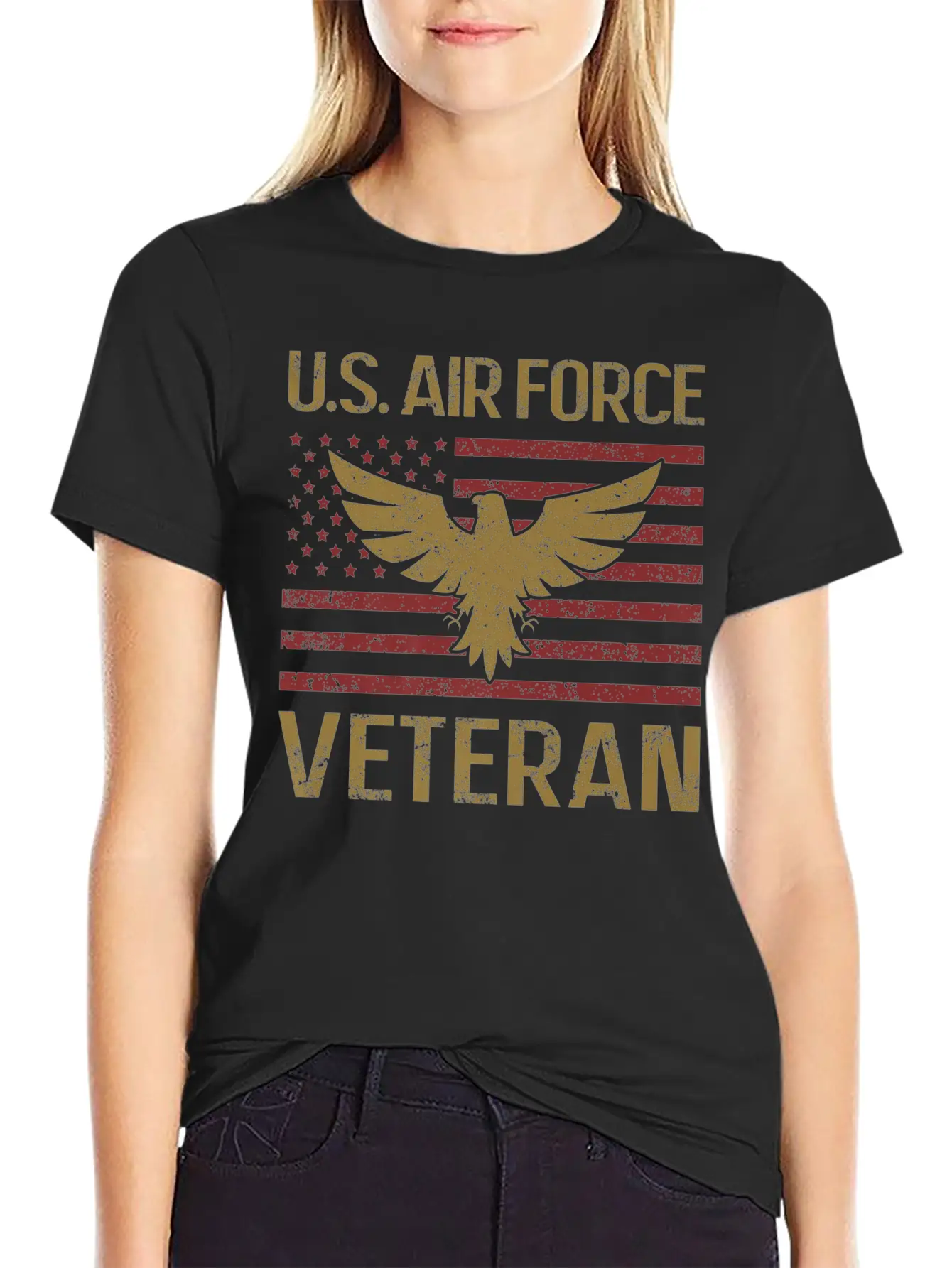 Veteran Gift-Air Force Veteran Vintage Us Flag Pat Essential Cotton Tee For Daily Outfits – Unisex Style