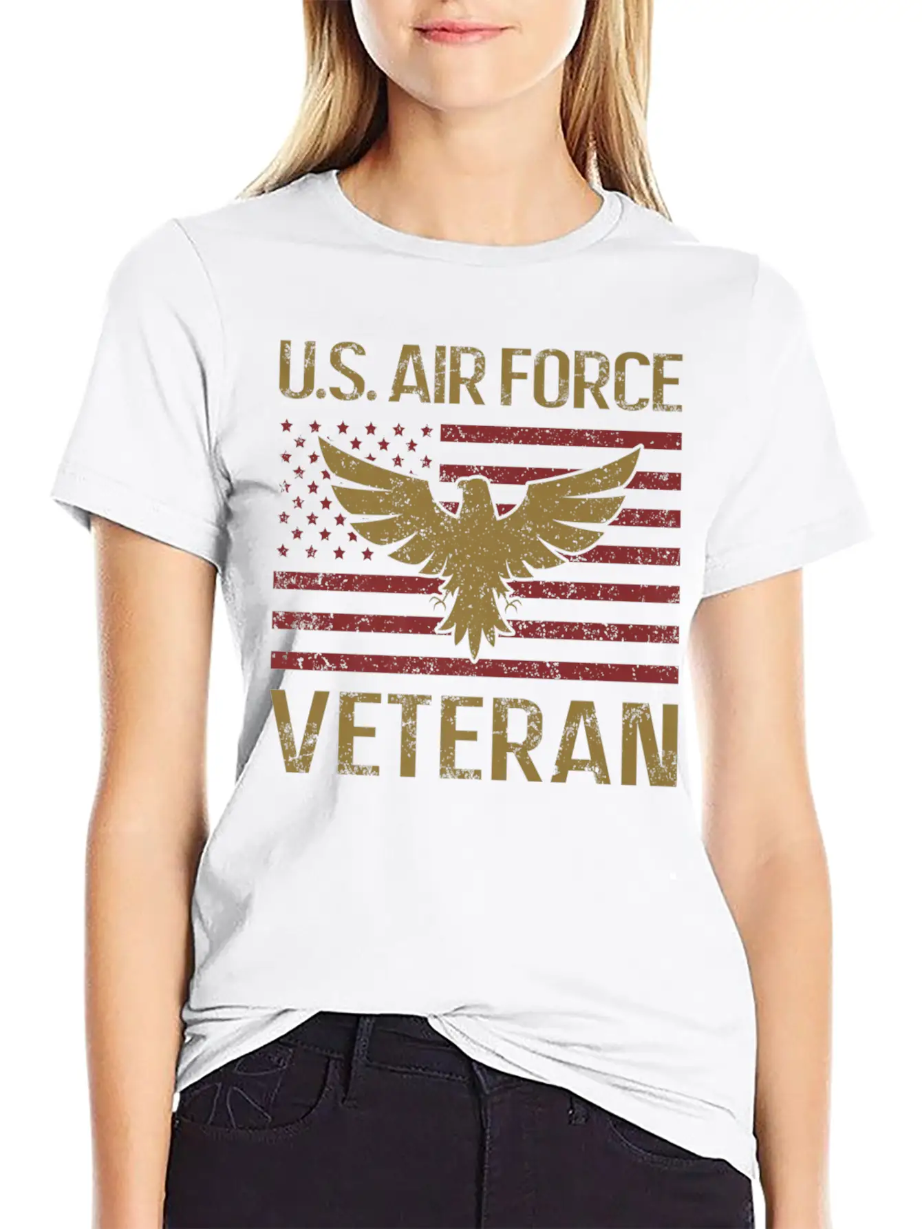 Veteran Gift-Air Force Veteran Vintage Us Flag Pat Essential Cotton Tee For Daily Outfits – Unisex Style