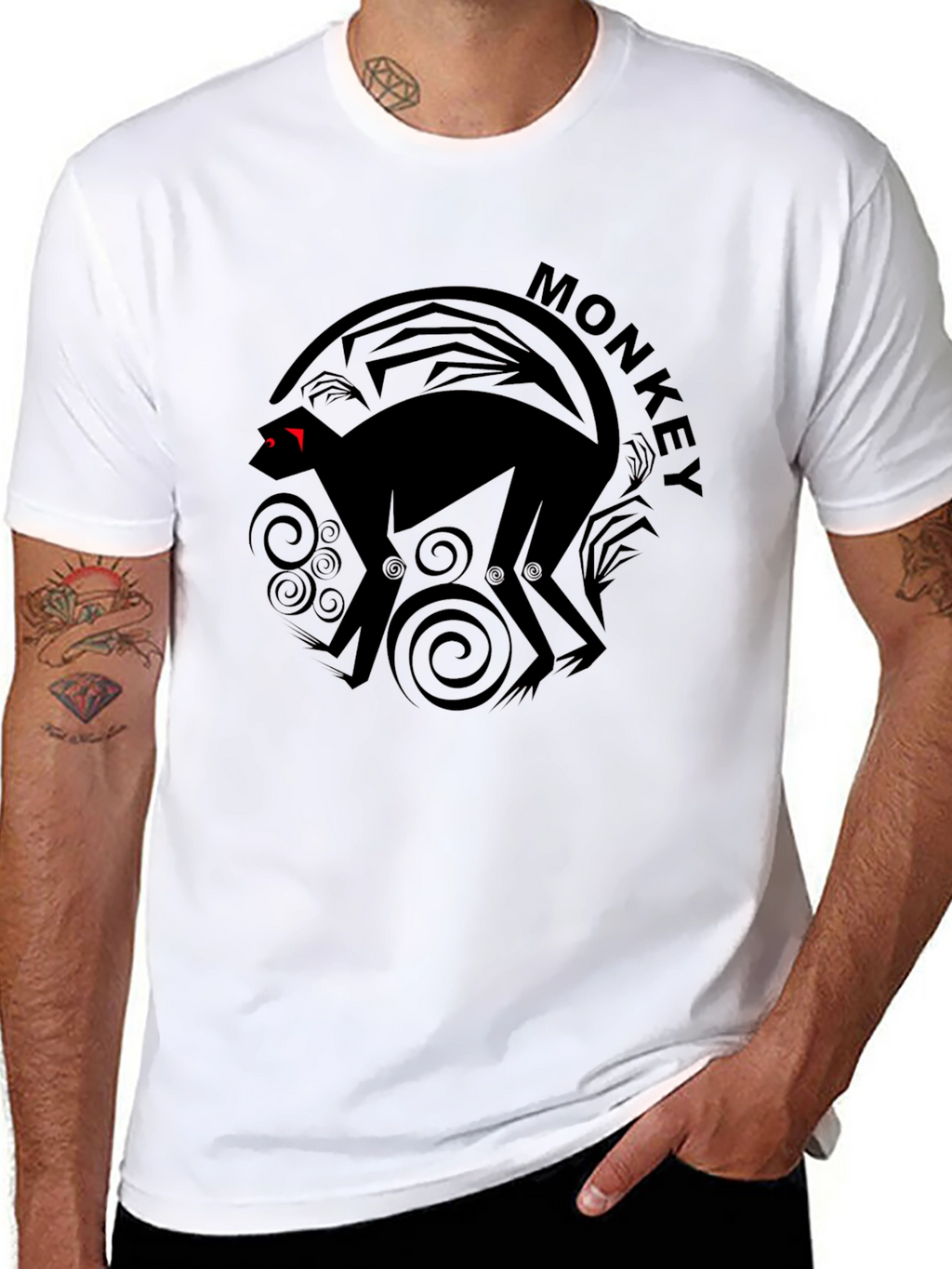 Monkey Graphic Tee - Black Cotton Crew Neck T-Shirt