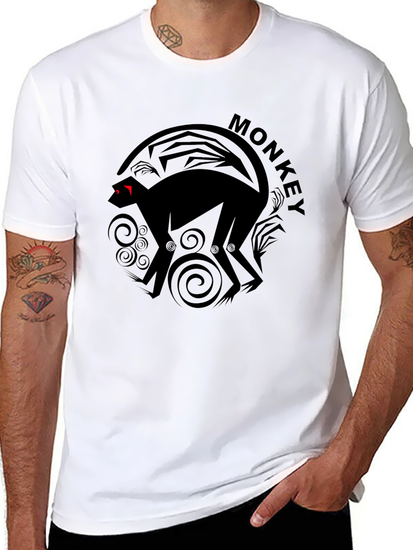 Monkey Graphic Tee - Black Cotton Crew Neck T-Shirt