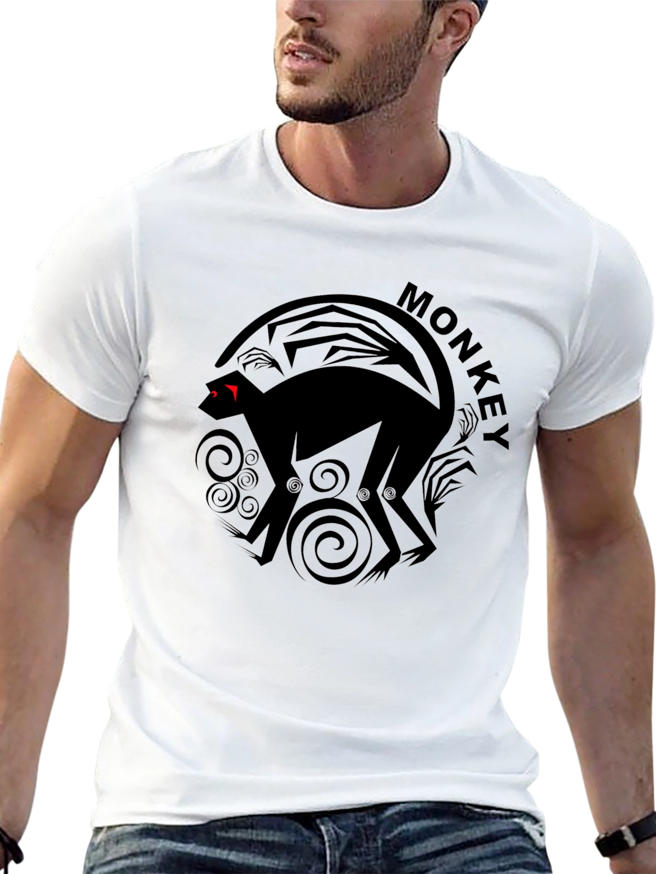 Monkey Graphic Tee - Black Cotton Crew Neck T-Shirt