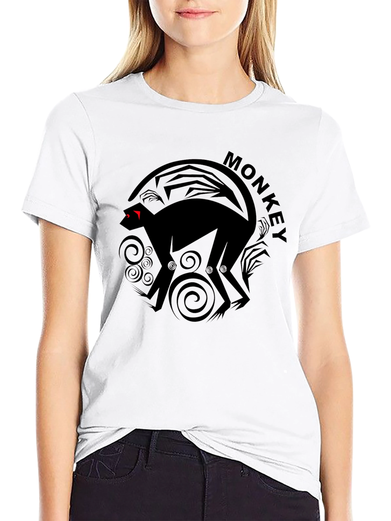 Monkey Graphic Tee - Black Cotton Crew Neck T-Shirt