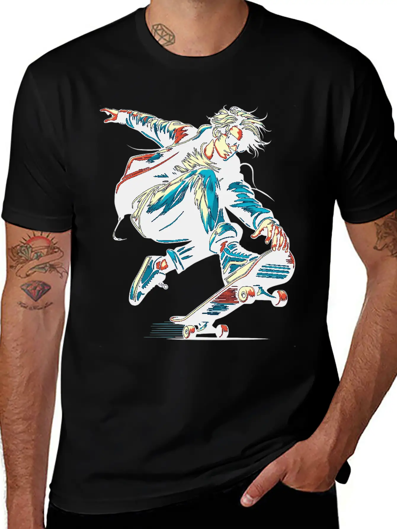Vibrant Colorful Motif Of A Skater Unisex Short Sleeve Soft Cotton T-Shirt – Casual Everyday Wear
