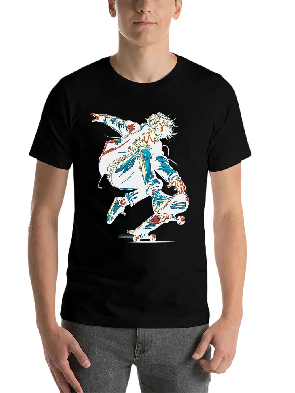 Vibrant Colorful Motif Of A Skater Unisex Short Sleeve Soft Cotton T-Shirt – Casual Everyday Wear