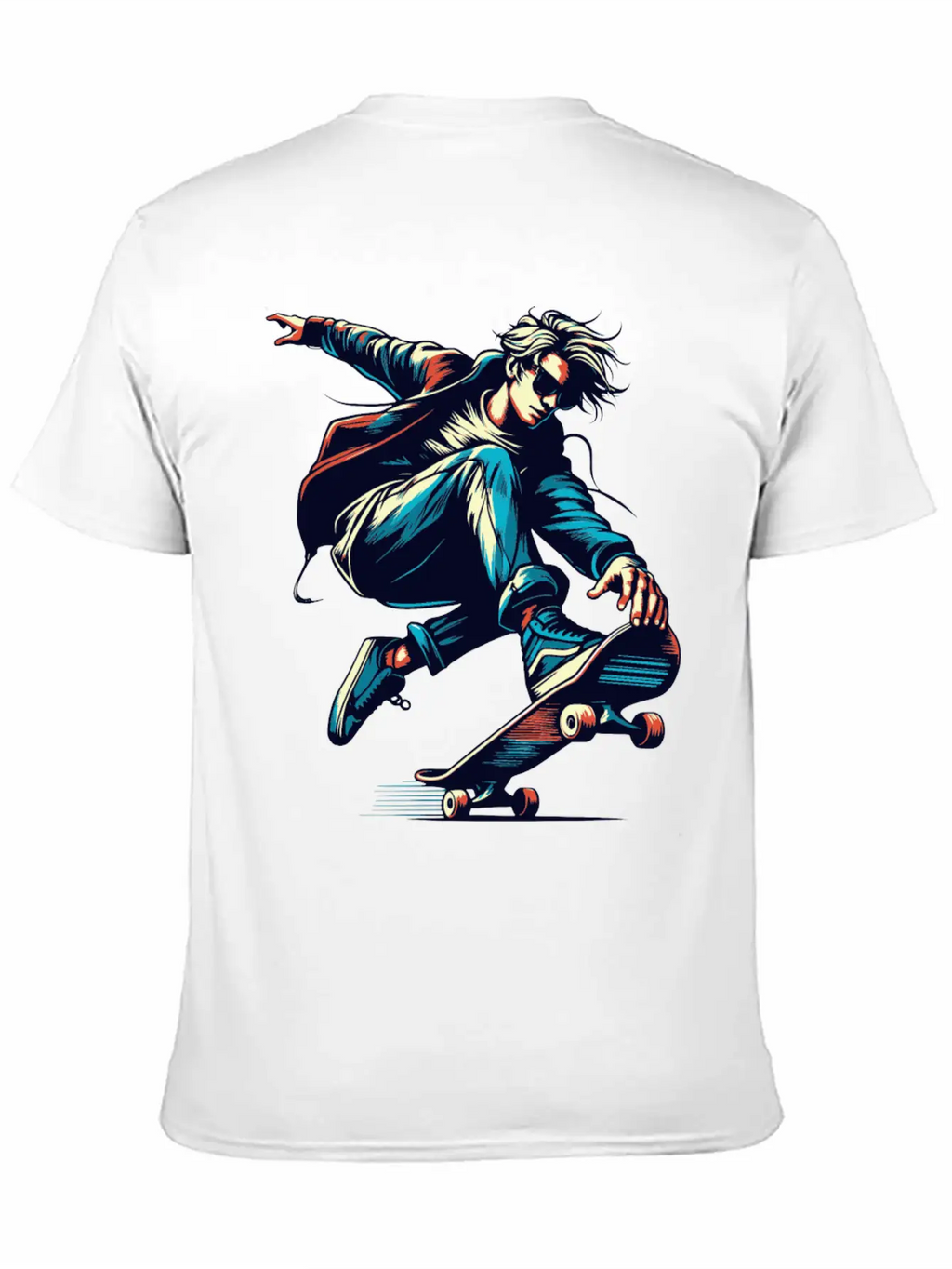 Vibrant Colorful Motif Of A Skater Unisex Short Sleeve Soft Cotton T-Shirt – Casual Everyday Wear