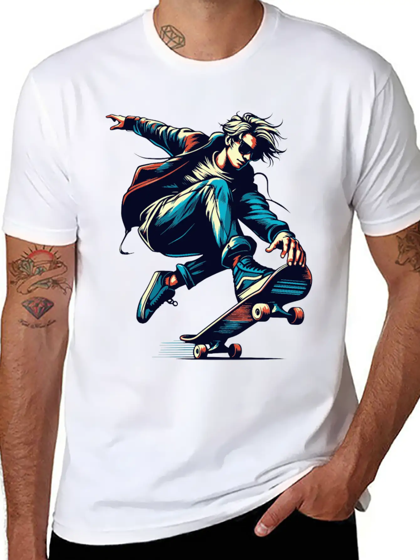 Vibrant Colorful Motif Of A Skater Unisex Short Sleeve Soft Cotton T-Shirt – Casual Everyday Wear