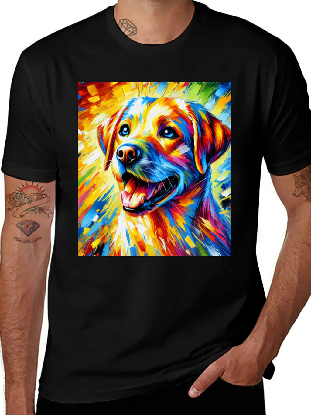 Vibrant Dog Portrait: Joy In Every Brushstroke Unisex Casual T-Shirt – Clean Design For Daily Comfort