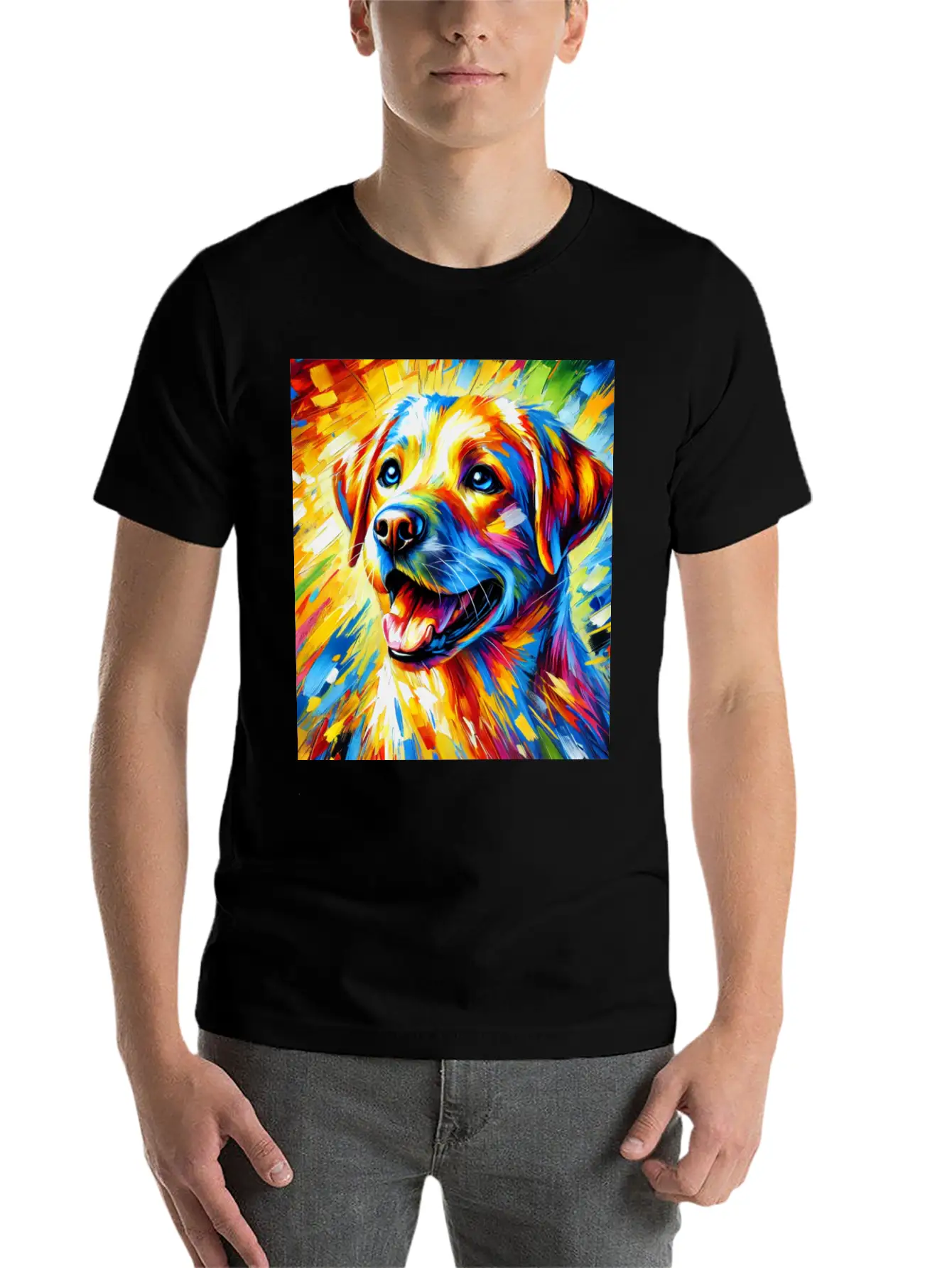 Vibrant Dog Portrait: Joy In Every Brushstroke Unisex Casual T-Shirt – Clean Design For Daily Comfort