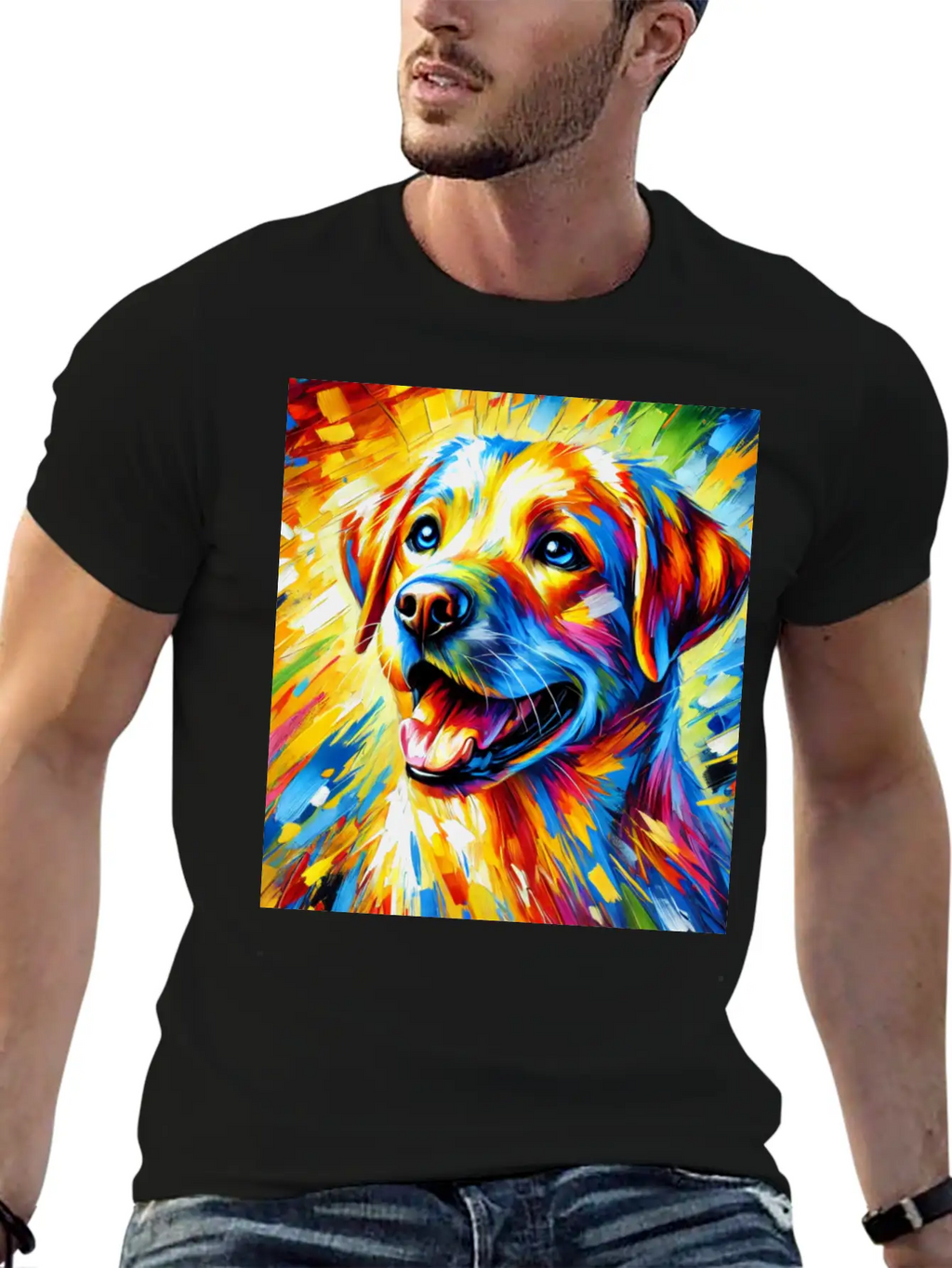 Vibrant Dog Portrait: Joy In Every Brushstroke Unisex Casual T-Shirt – Clean Design For Daily Comfort