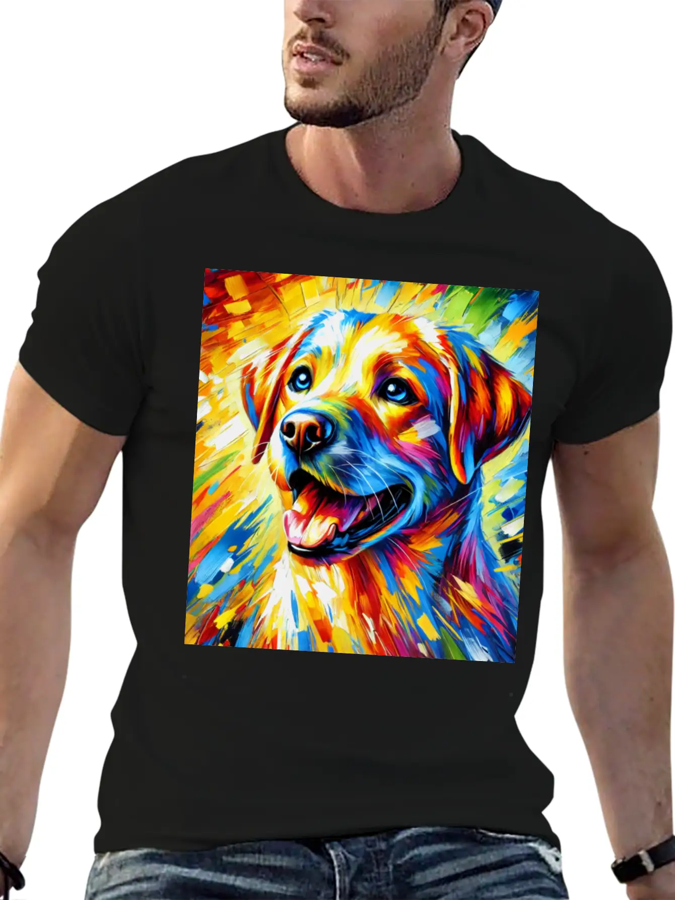 Vibrant Dog Portrait: Joy In Every Brushstroke Unisex Casual T-Shirt – Clean Design For Daily Comfort