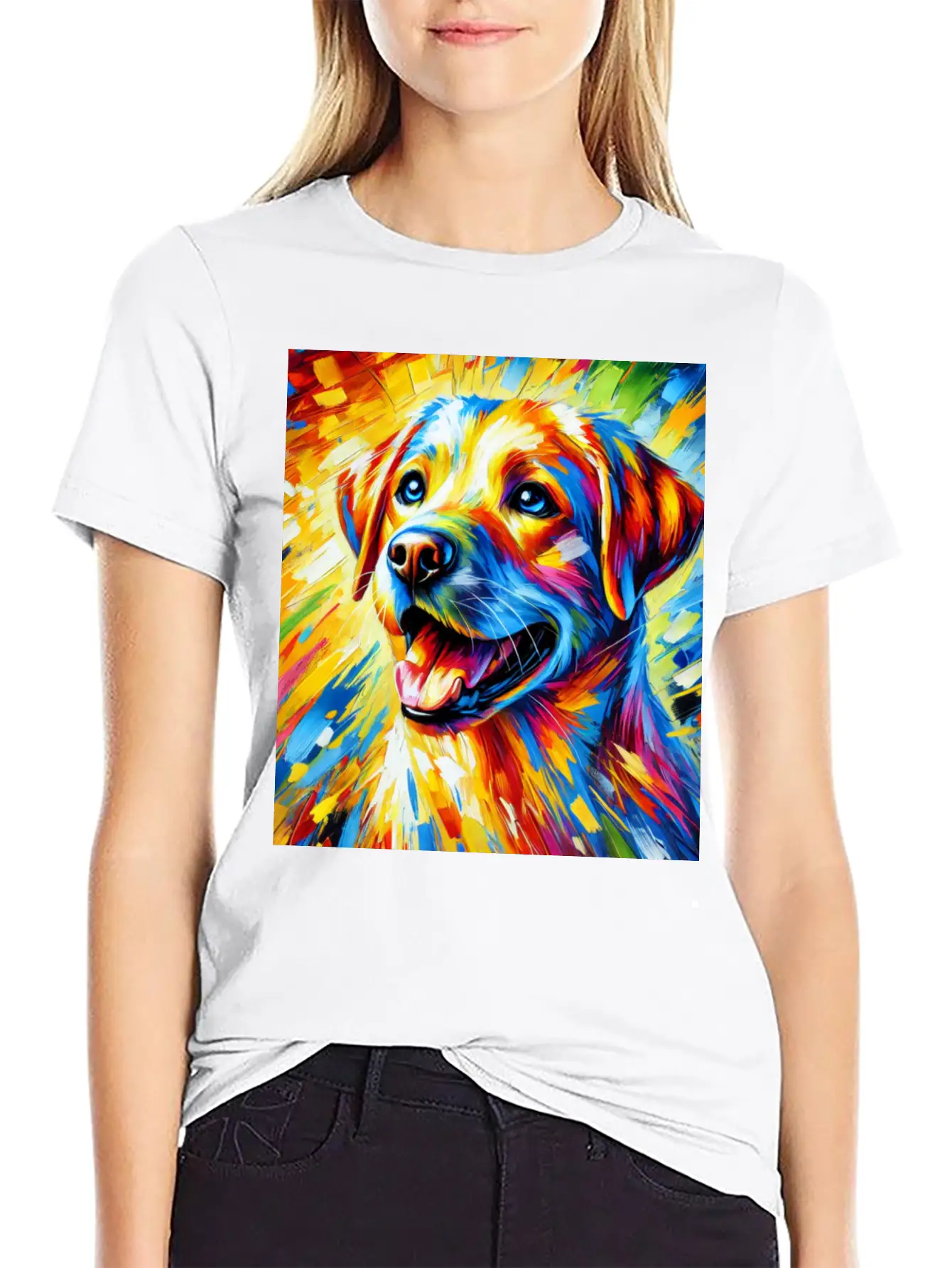 Vibrant Dog Portrait: Joy In Every Brushstroke Unisex Casual T-Shirt – Clean Design For Daily Comfort