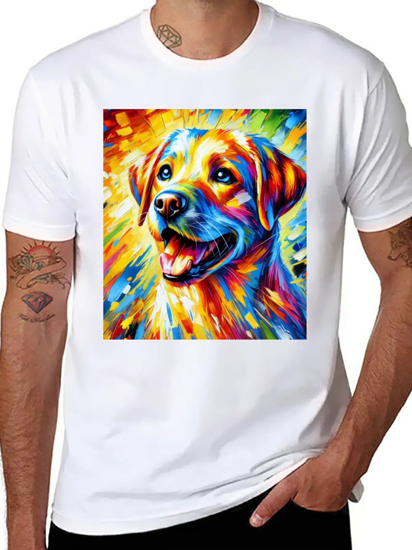 Vibrant Dog Portrait: Joy In Every Brushstroke Unisex Casual T-Shirt – Clean Design For Daily Comfort