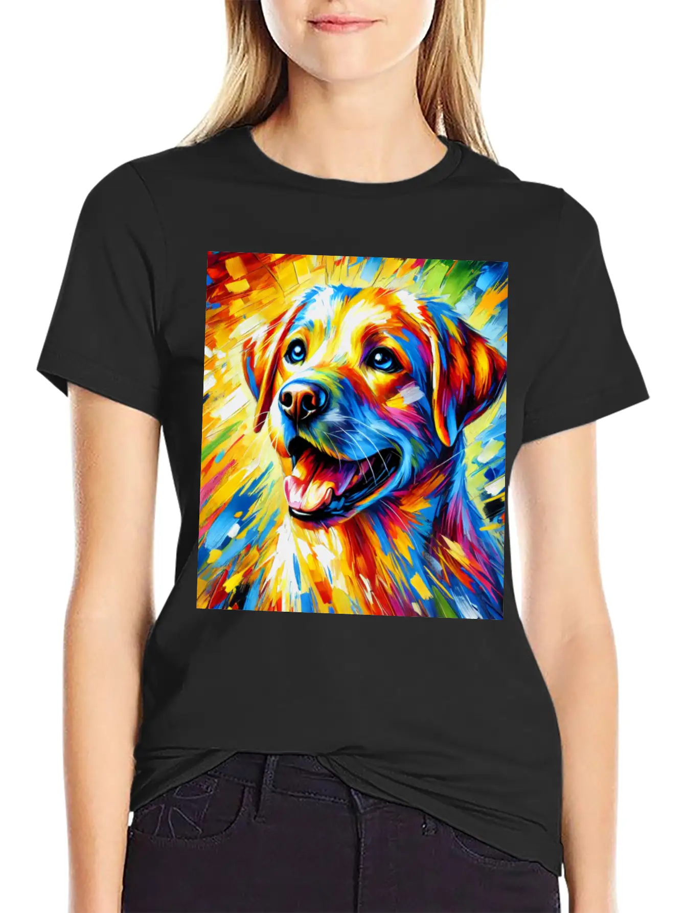 Vibrant Dog Portrait: Joy In Every Brushstroke Unisex Casual T-Shirt – Clean Design For Daily Comfort