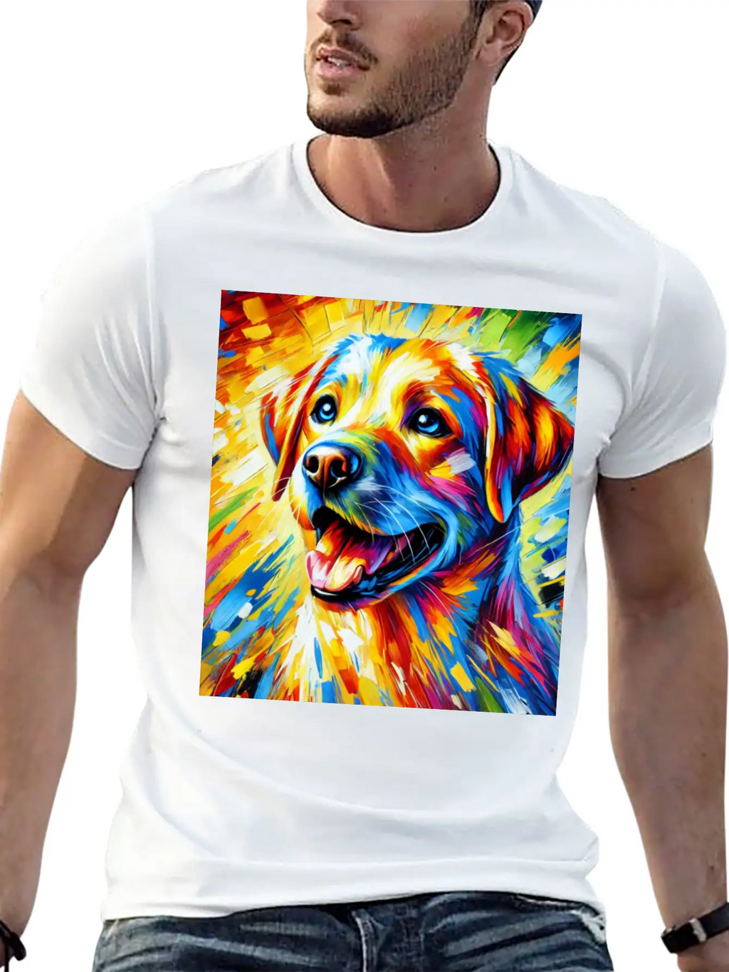 Vibrant Dog Portrait: Joy In Every Brushstroke Unisex Casual T-Shirt – Clean Design For Daily Comfort