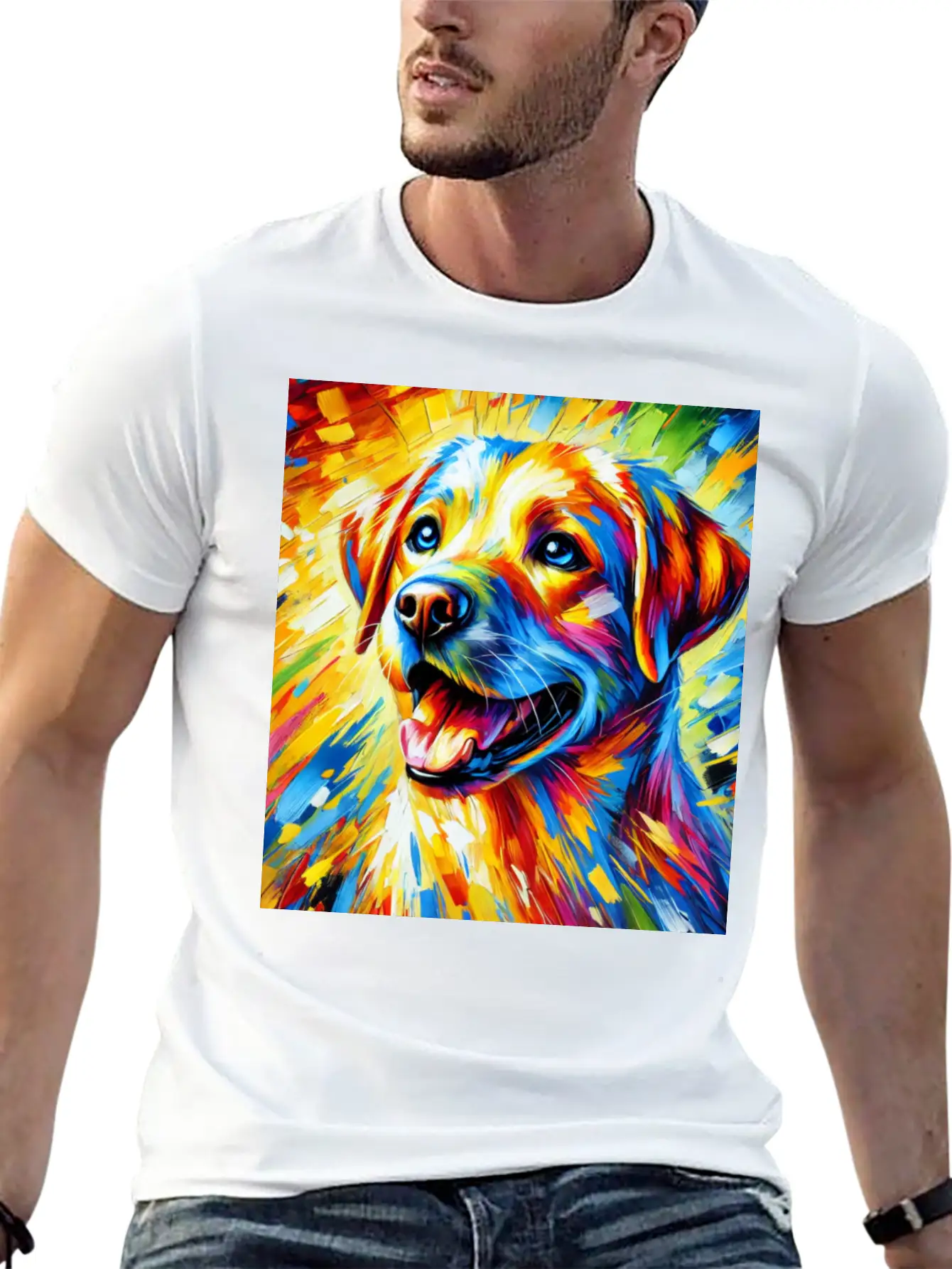 Vibrant Dog Portrait: Joy In Every Brushstroke Unisex Casual T-Shirt – Clean Design For Daily Comfort