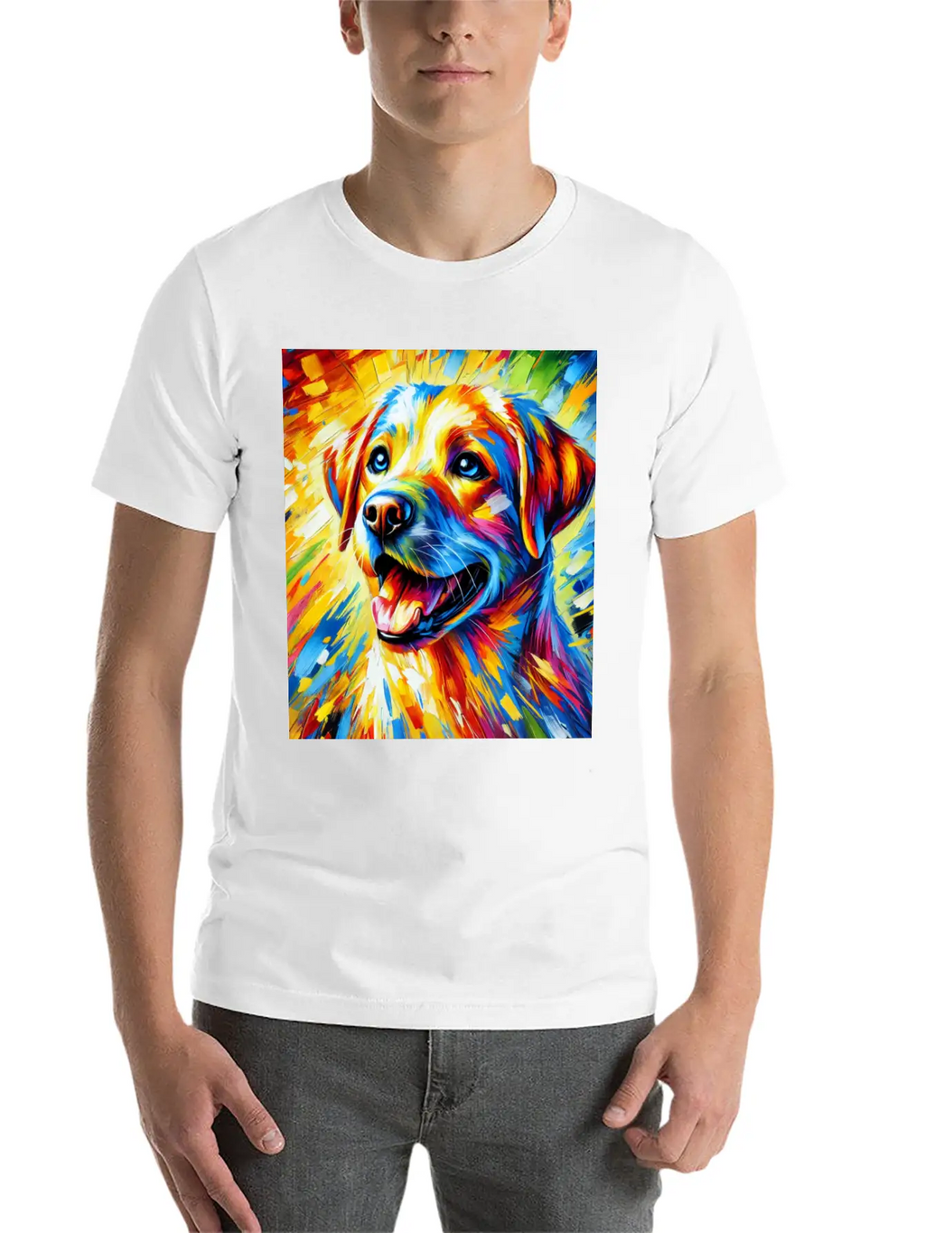 Vibrant Dog Portrait: Joy In Every Brushstroke Unisex Casual T-Shirt – Clean Design For Daily Comfort