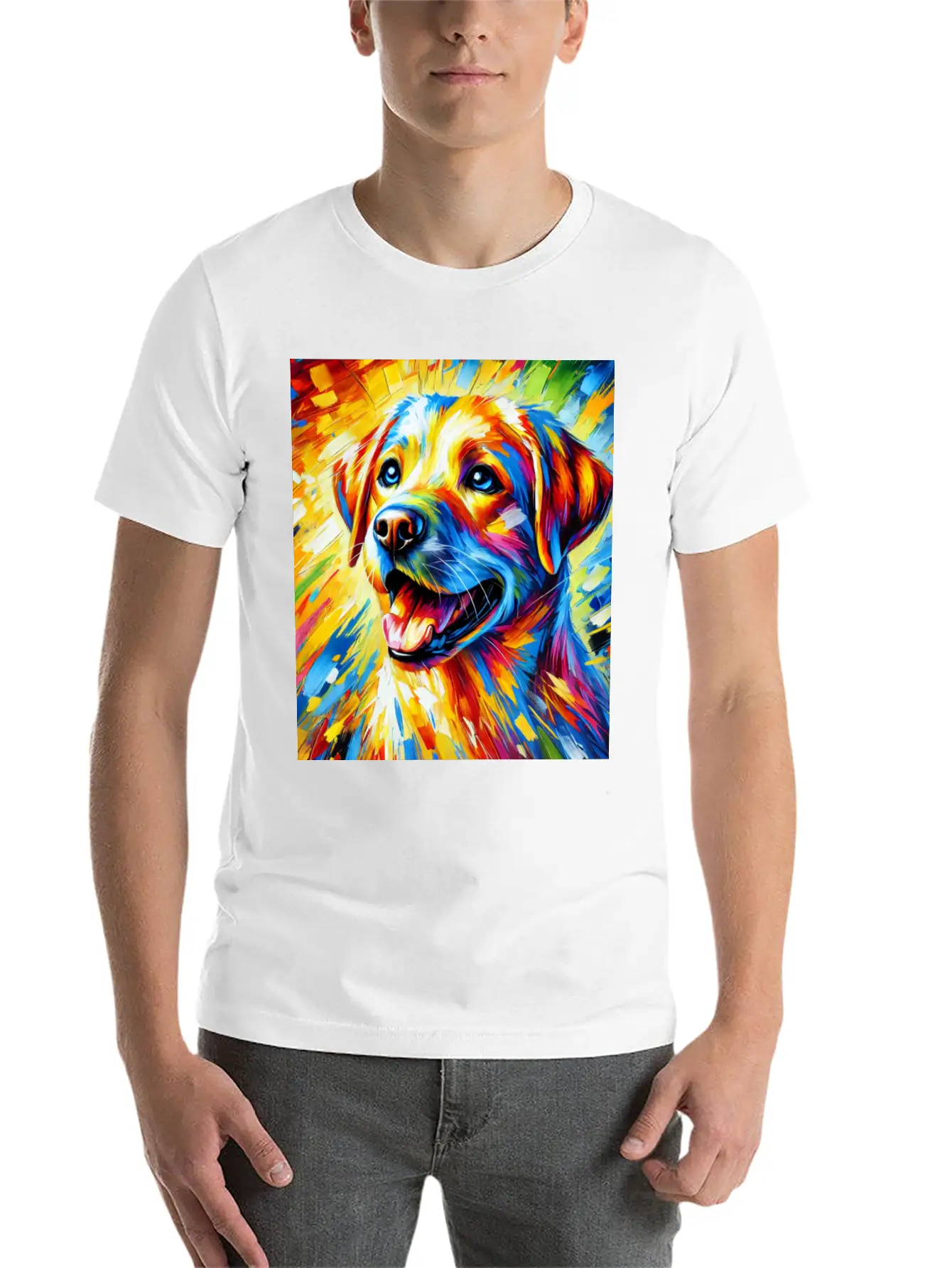 Vibrant Dog Portrait: Joy In Every Brushstroke Unisex Casual T-Shirt – Clean Design For Daily Comfort