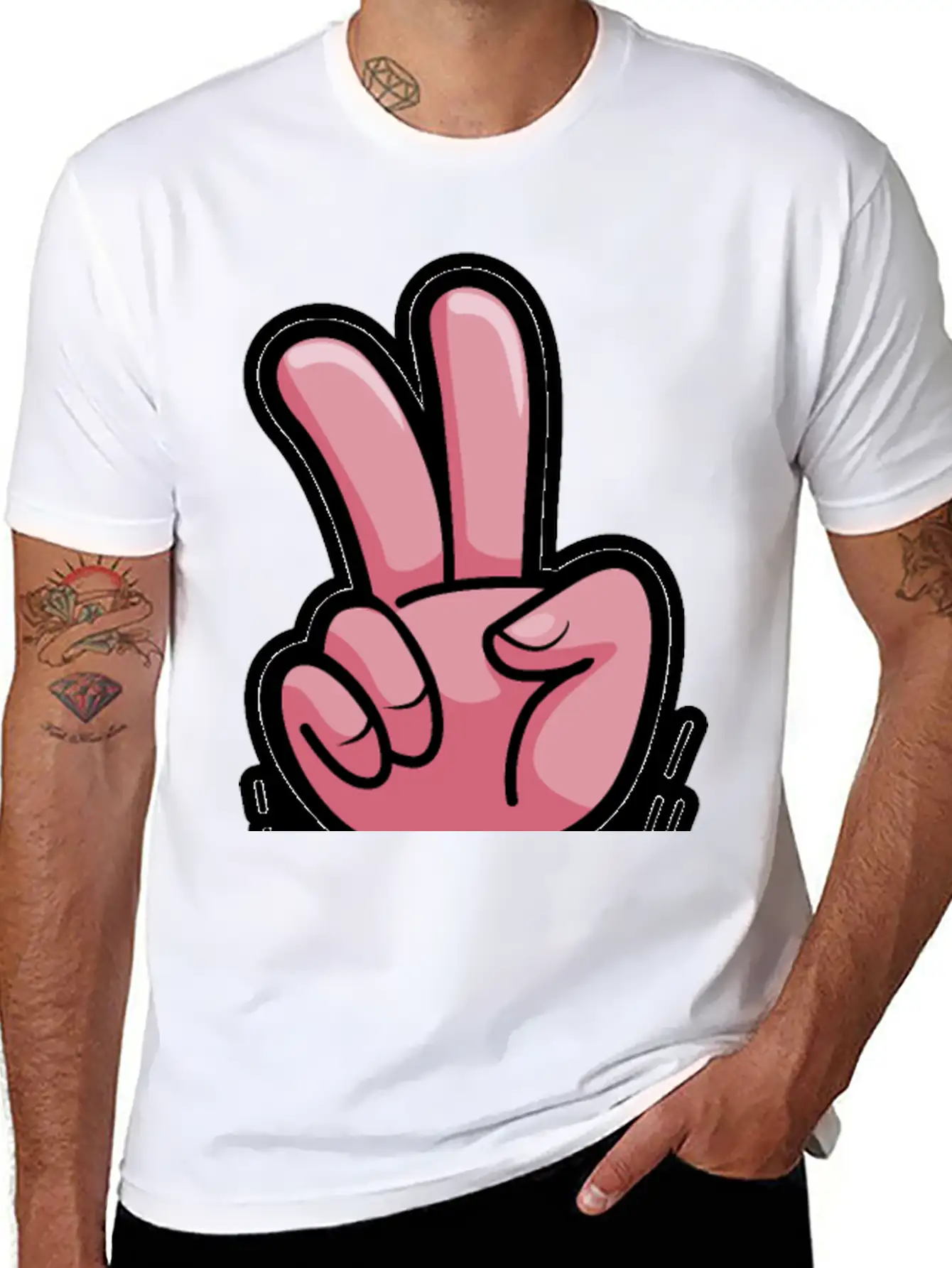 Victory Hand Symbol Breathable Soft Cotton T-Shirt – Timeless Casual Look