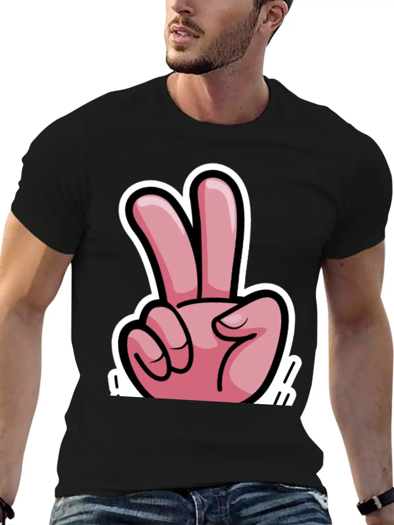 Victory Hand Symbol Breathable Soft Cotton T-Shirt – Timeless Casual Look
