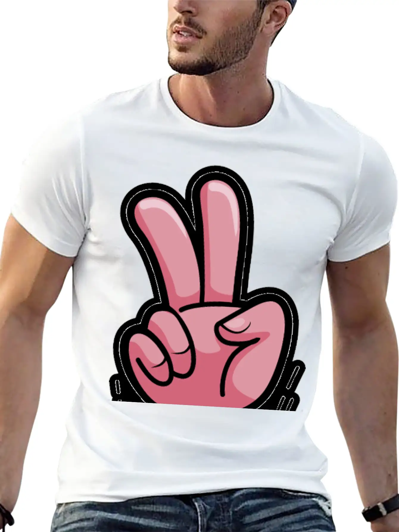 Victory Hand Symbol Breathable Soft Cotton T-Shirt – Timeless Casual Look