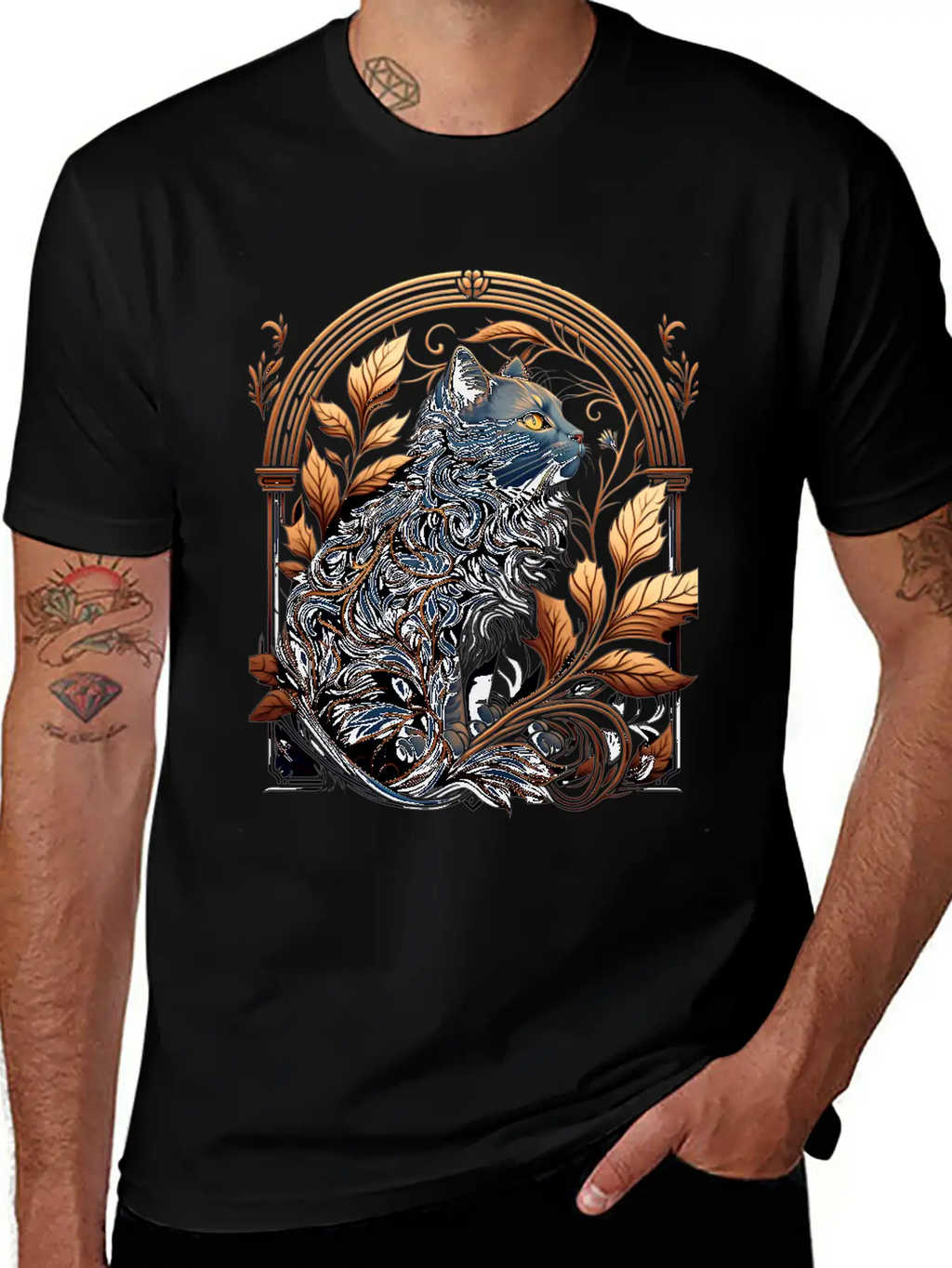 Vintage Art Nouveau Cat Unisex Casual T-Shirt – Clean Design For Daily Comfort