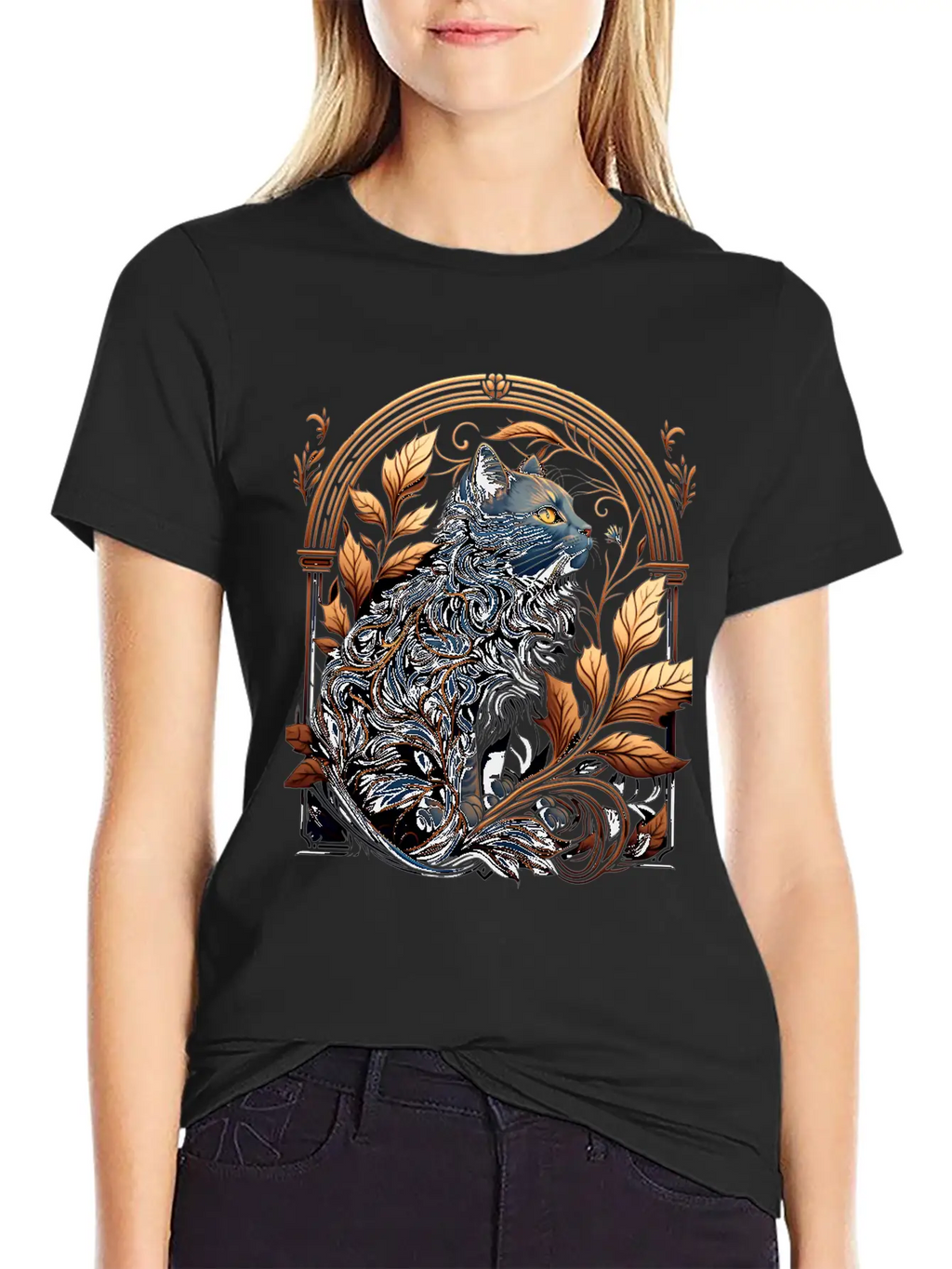 Vintage Art Nouveau Cat Unisex Casual T-Shirt – Clean Design For Daily Comfort