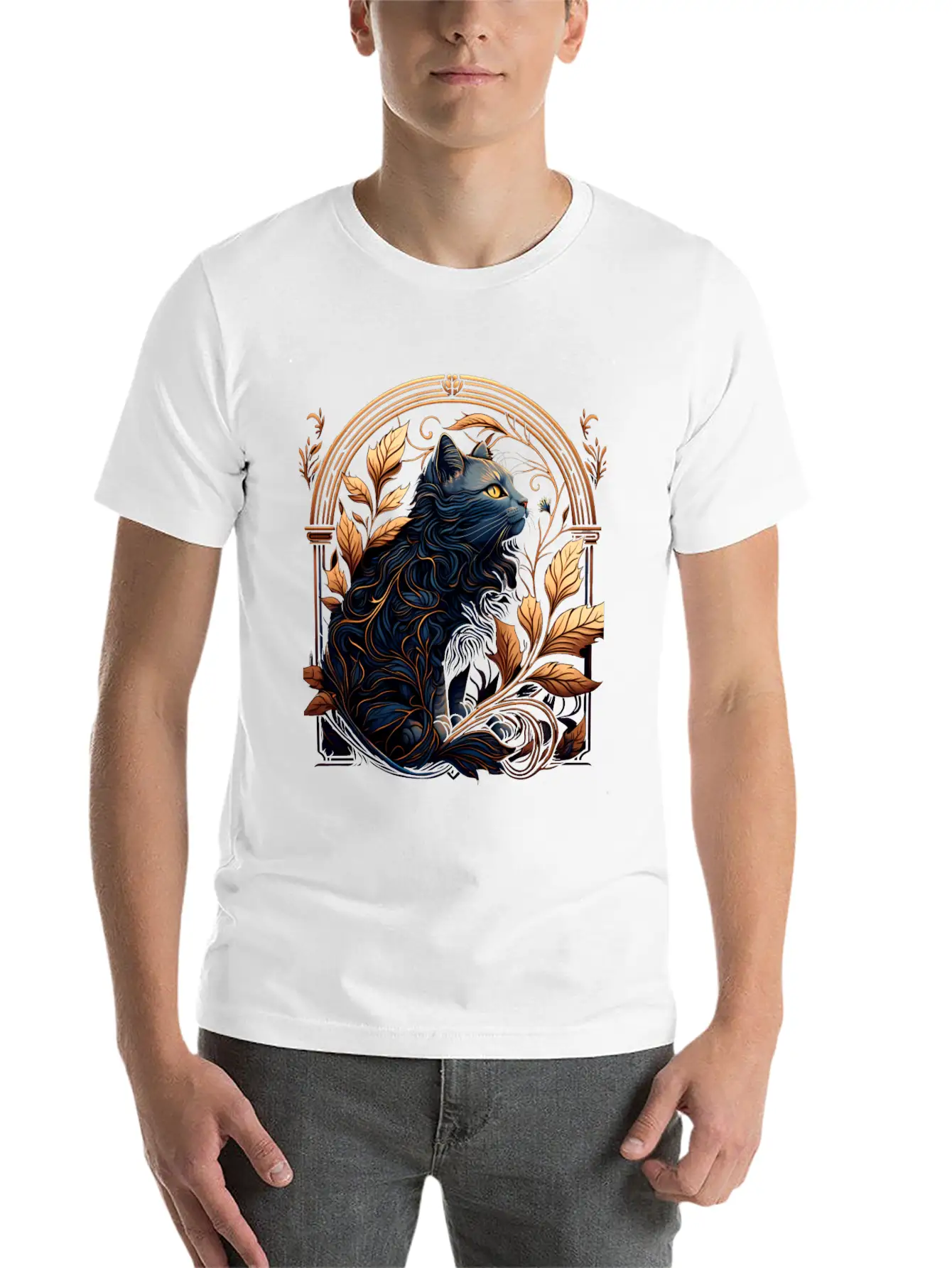 Vintage Art Nouveau Cat Unisex Casual T-Shirt – Clean Design For Daily Comfort