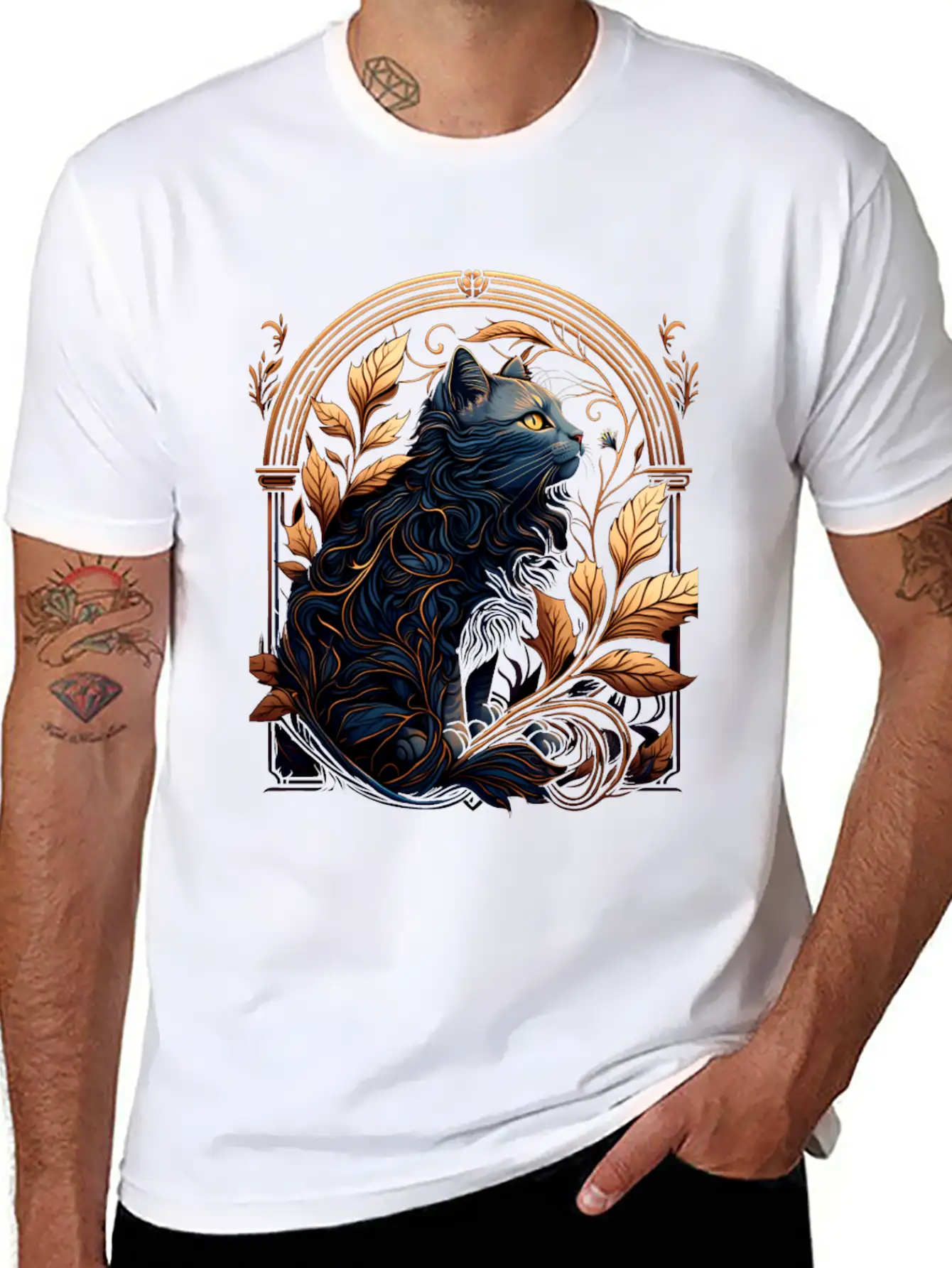 Vintage Art Nouveau Cat Unisex Casual T-Shirt – Clean Design For Daily Comfort