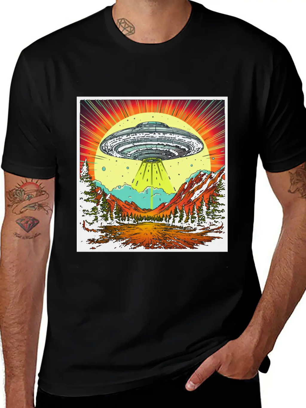 Vintage Comics UFO Encounters UFO Witness Cartoon Unisex Short Sleeve Soft Cotton T-Shirt – Casual Everyday Wear