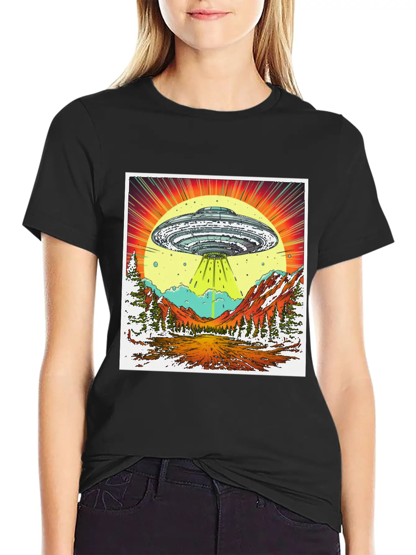 Vintage Comics UFO Encounters UFO Witness Cartoon Unisex Short Sleeve Soft Cotton T-Shirt – Casual Everyday Wear