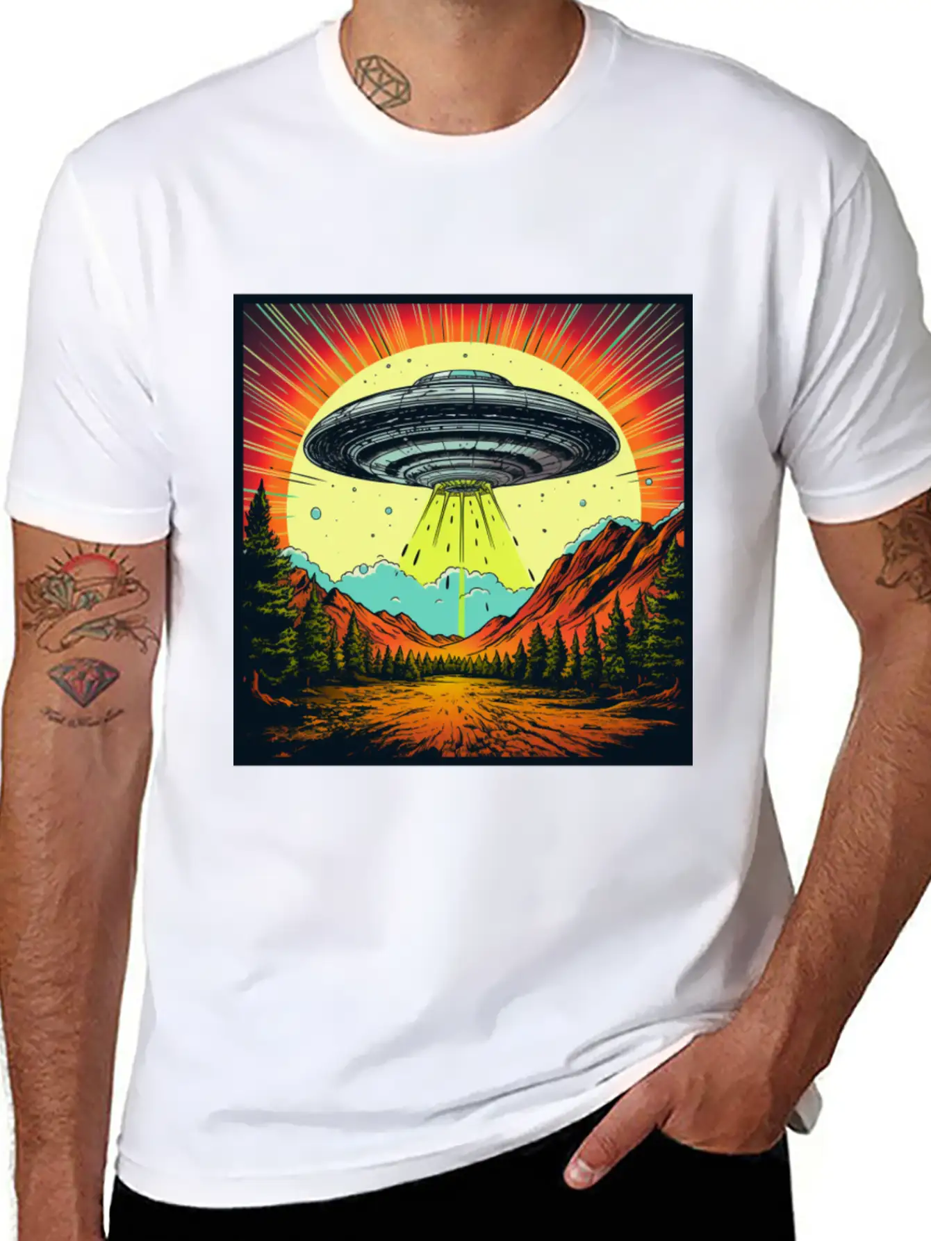 Vintage Comics UFO Encounters UFO Witness Cartoon Unisex Short Sleeve Soft Cotton T-Shirt – Casual Everyday Wear