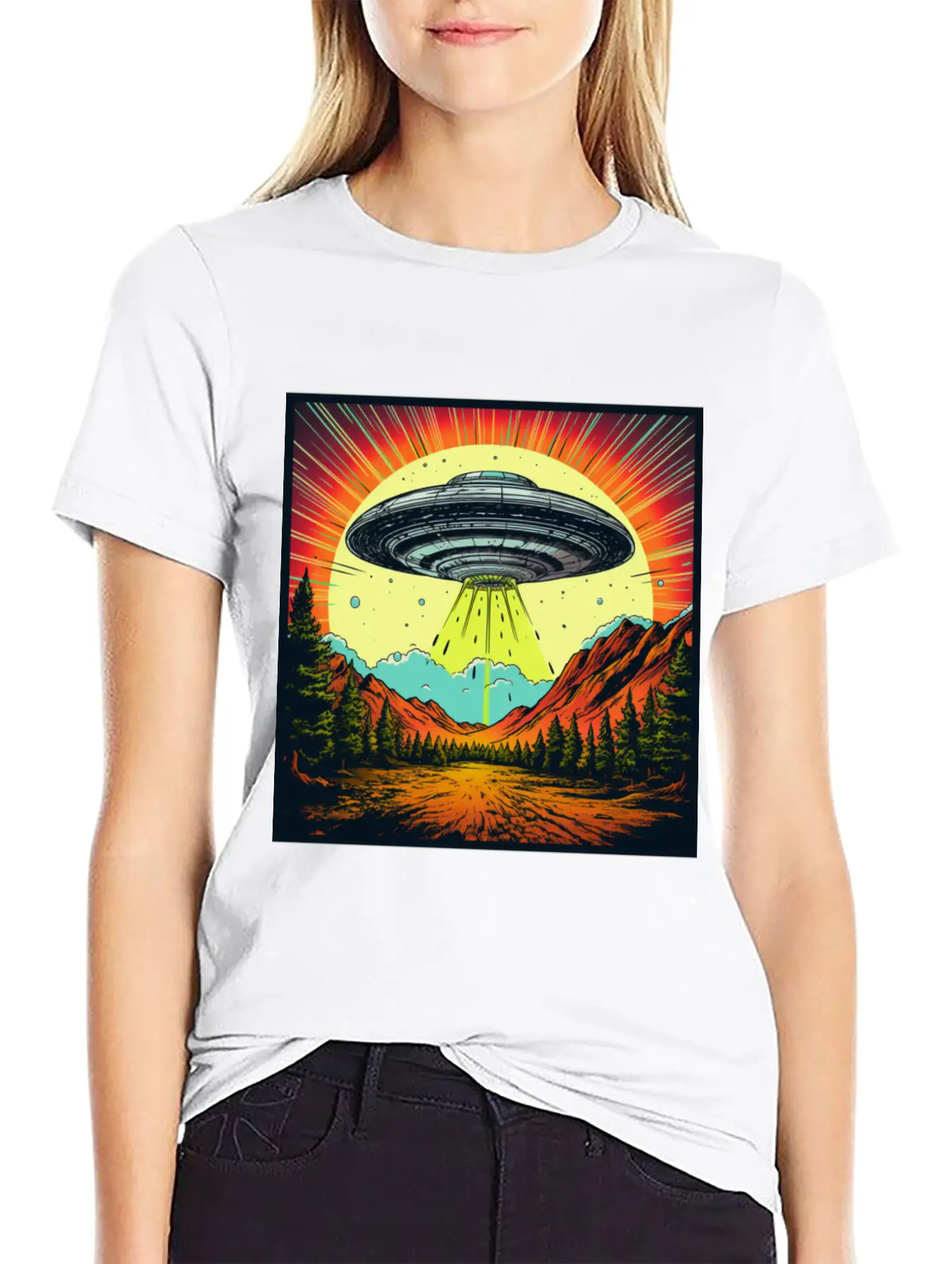 Vintage Comics UFO Encounters UFO Witness Cartoon Unisex Short Sleeve Soft Cotton T-Shirt – Casual Everyday Wear