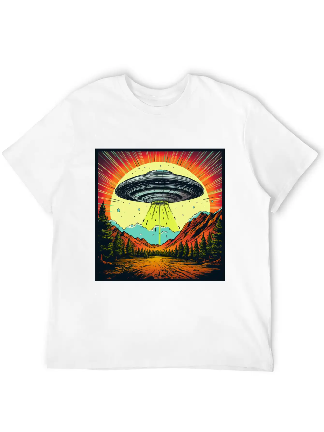 Vintage Comics UFO Encounters UFO Witness Cartoon Unisex Short Sleeve Soft Cotton T-Shirt – Casual Everyday Wear