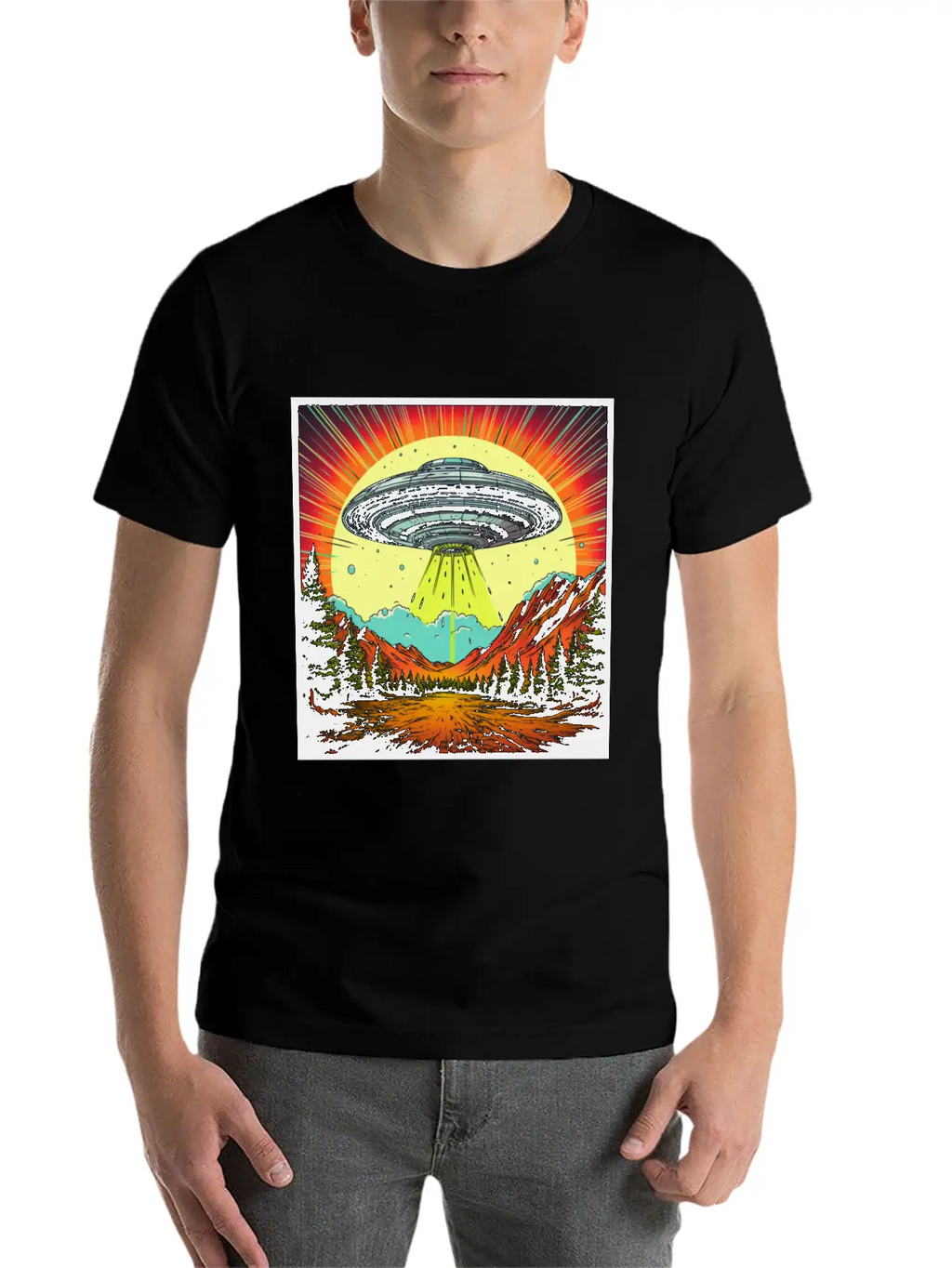 Vintage Comics UFO Encounters UFO Witness Cartoon Unisex Short Sleeve Soft Cotton T-Shirt – Casual Everyday Wear