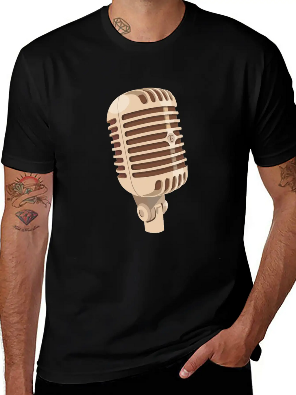 Vintage Gold Microphone Gift Casual Graphic T-Shirt – Simple And Comfortable Daily Wear