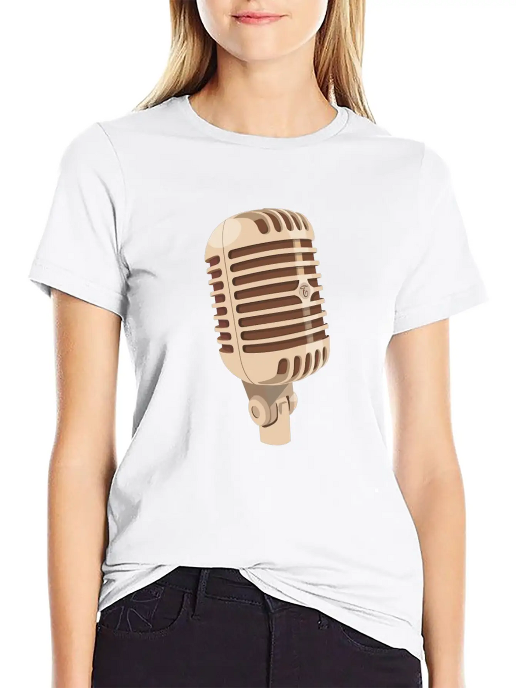 Vintage Gold Microphone Gift Casual Graphic T-Shirt – Simple And Comfortable Daily Wear
