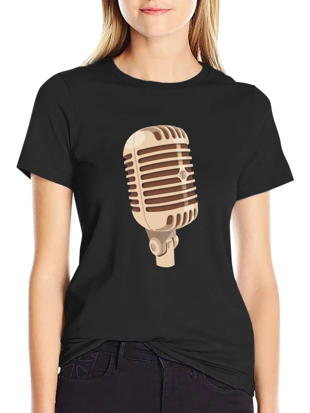 Vintage Gold Microphone Gift Casual Graphic T-Shirt – Simple And Comfortable Daily Wear
