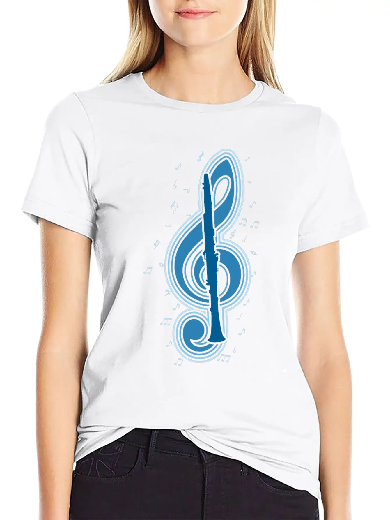 Vintage Musical Note Clarinet Player Music Casual Graphic T-Shirt – Simple And Comfortable Daily Wear