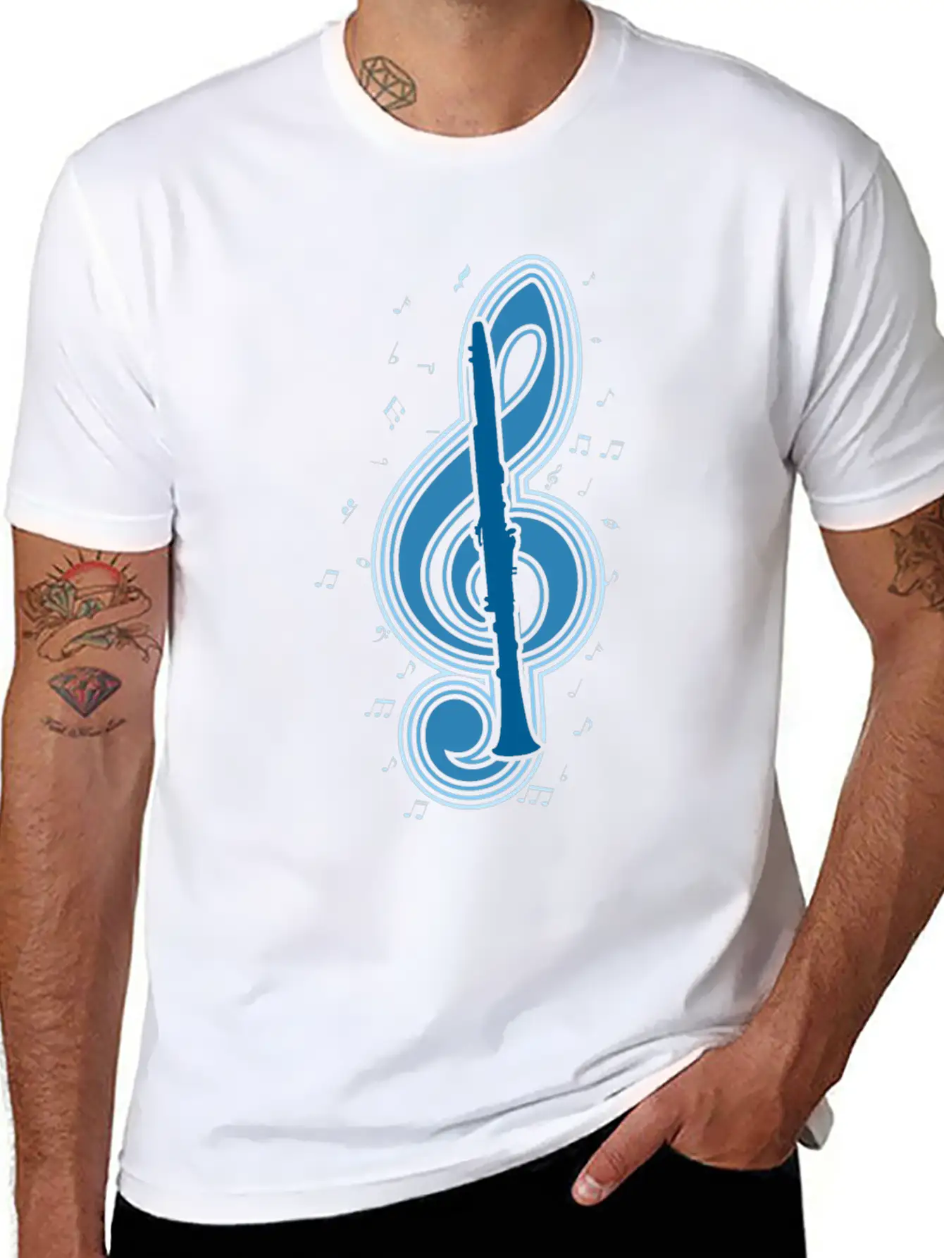 Vintage Musical Note Clarinet Player Music Casual Graphic T-Shirt – Simple And Comfortable Daily Wear