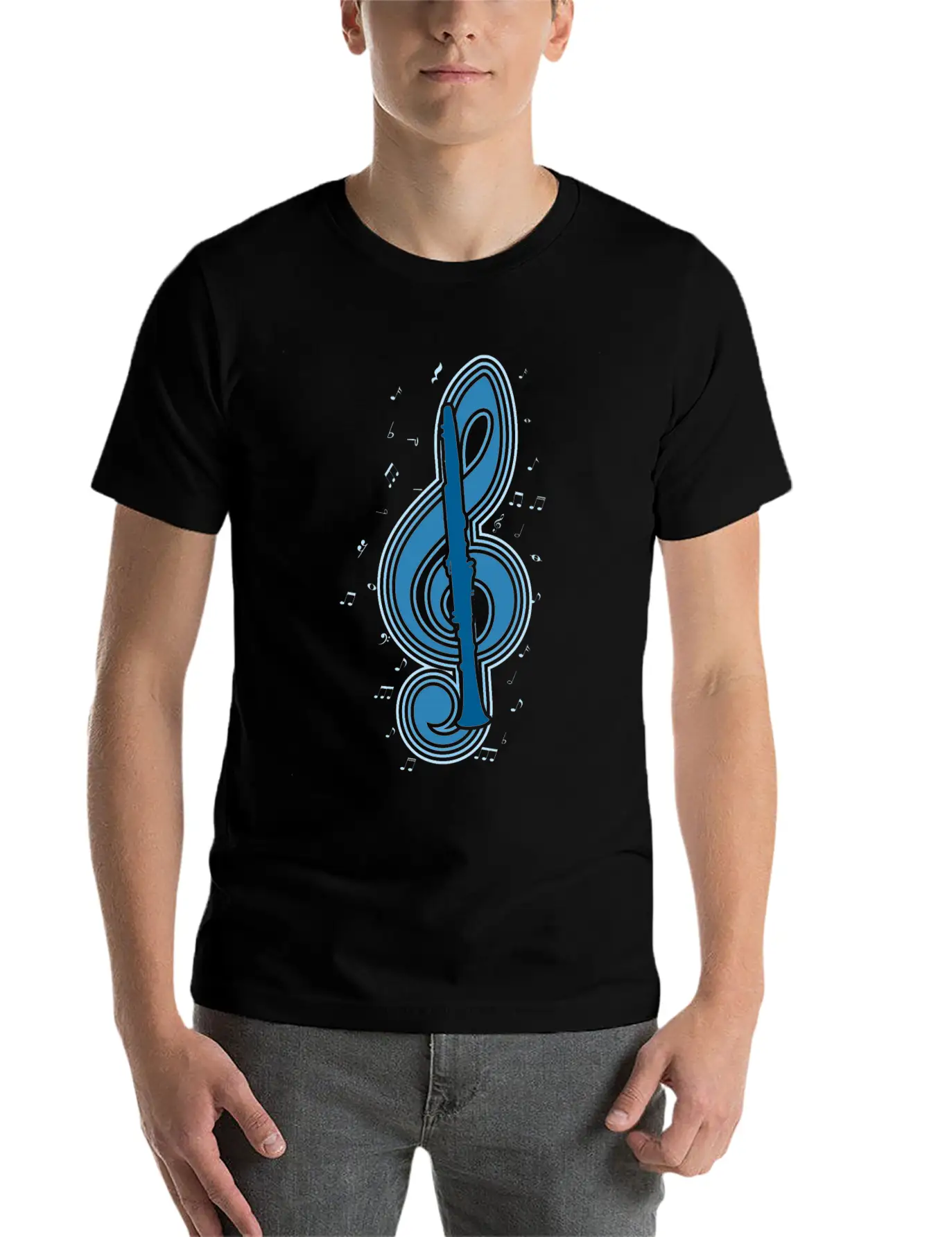 Vintage Musical Note Clarinet Player Music Casual Graphic T-Shirt – Simple And Comfortable Daily Wear
